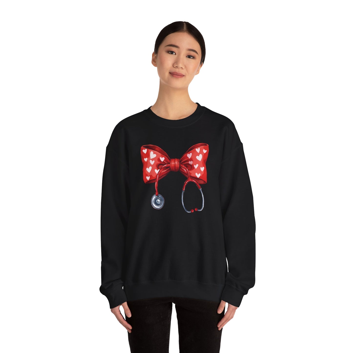 Cute Couqette bow stethoscope Nurse Valentine’s Day Sweatshirt, adorable gildan sweatshirt for nurses at work or home!