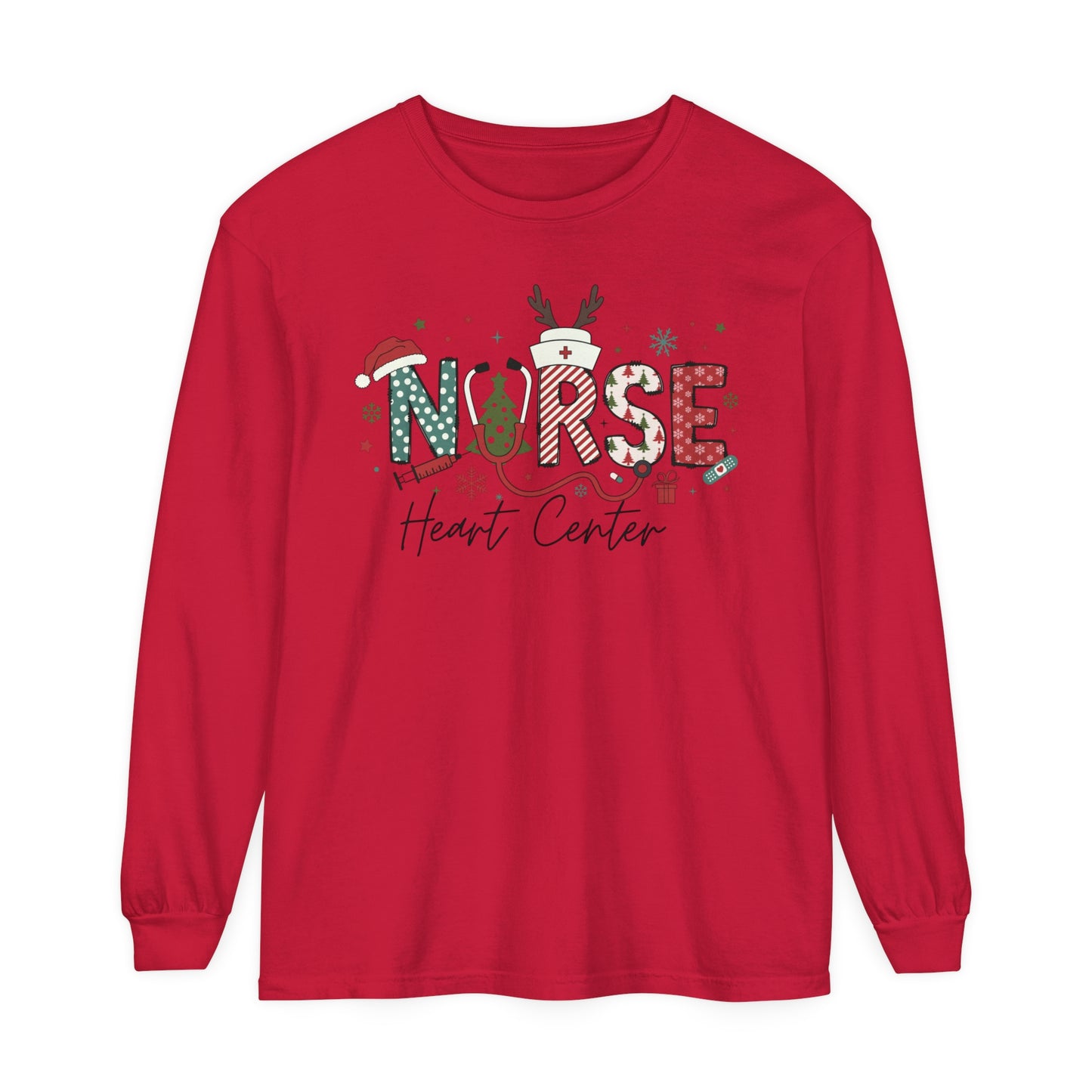 Heart center Christmas sweatshirt, Festive shirt,Nurse Christmas Long Sleeve, comfort colors, perfect for groups!
