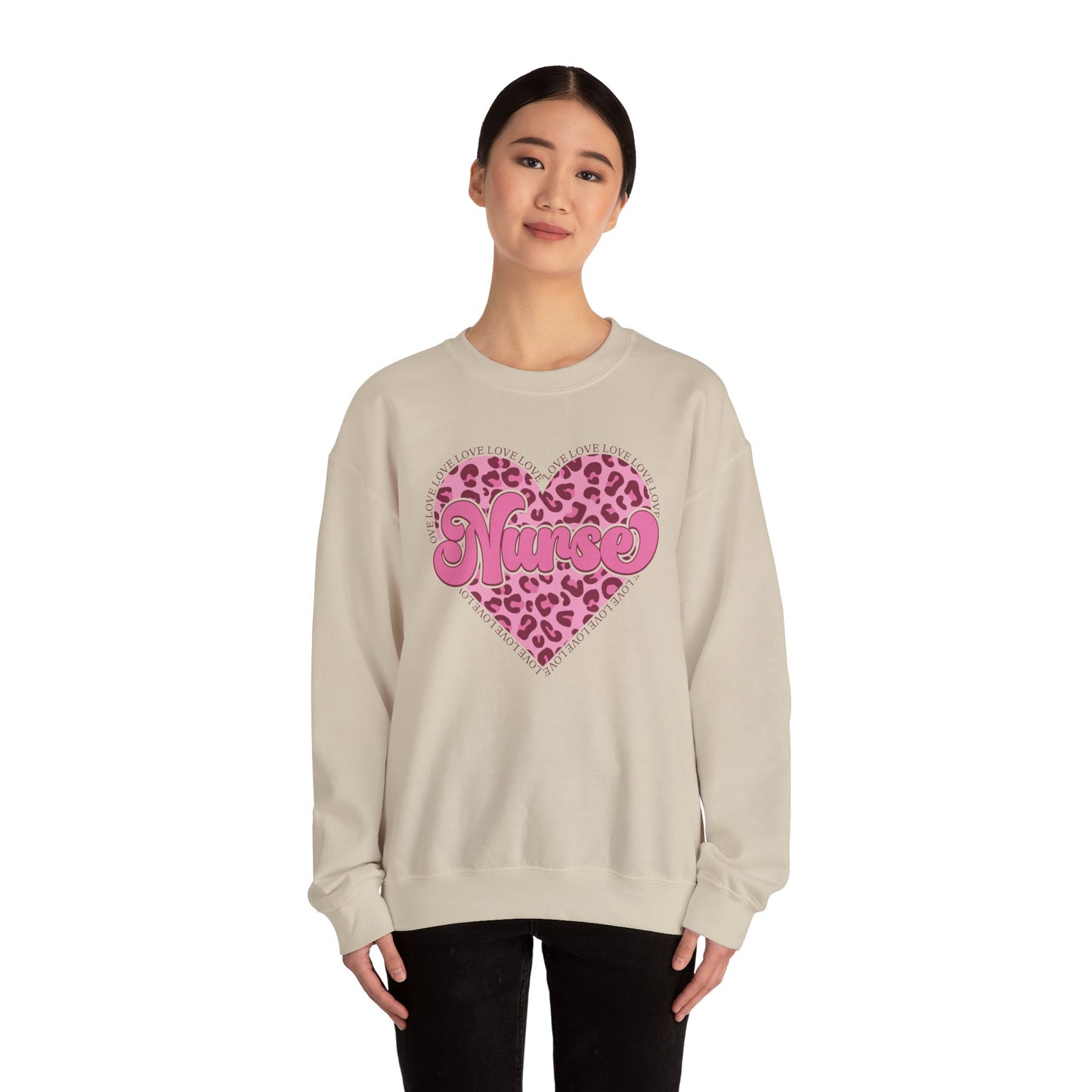 Nurse Valentine’s Day Sweatshirt, Cute Cheetah Pink Heart!