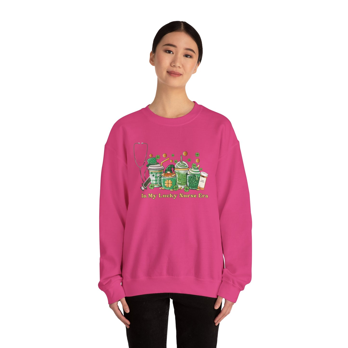 Nurse St. Patricks Sweatshirt , In my lucky Nurse Era, coffee, stethoscope, shots sweatshirt.