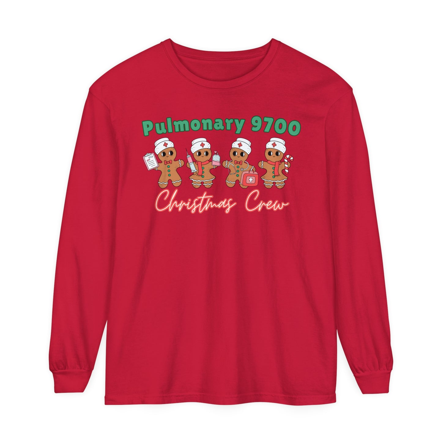 9700 Pulmonary Nurse Christmas Long Sleeve Shirt, Gingerbread shirt, Nurse Christmas, Christmas comfort colors, Pediatric Department shirt