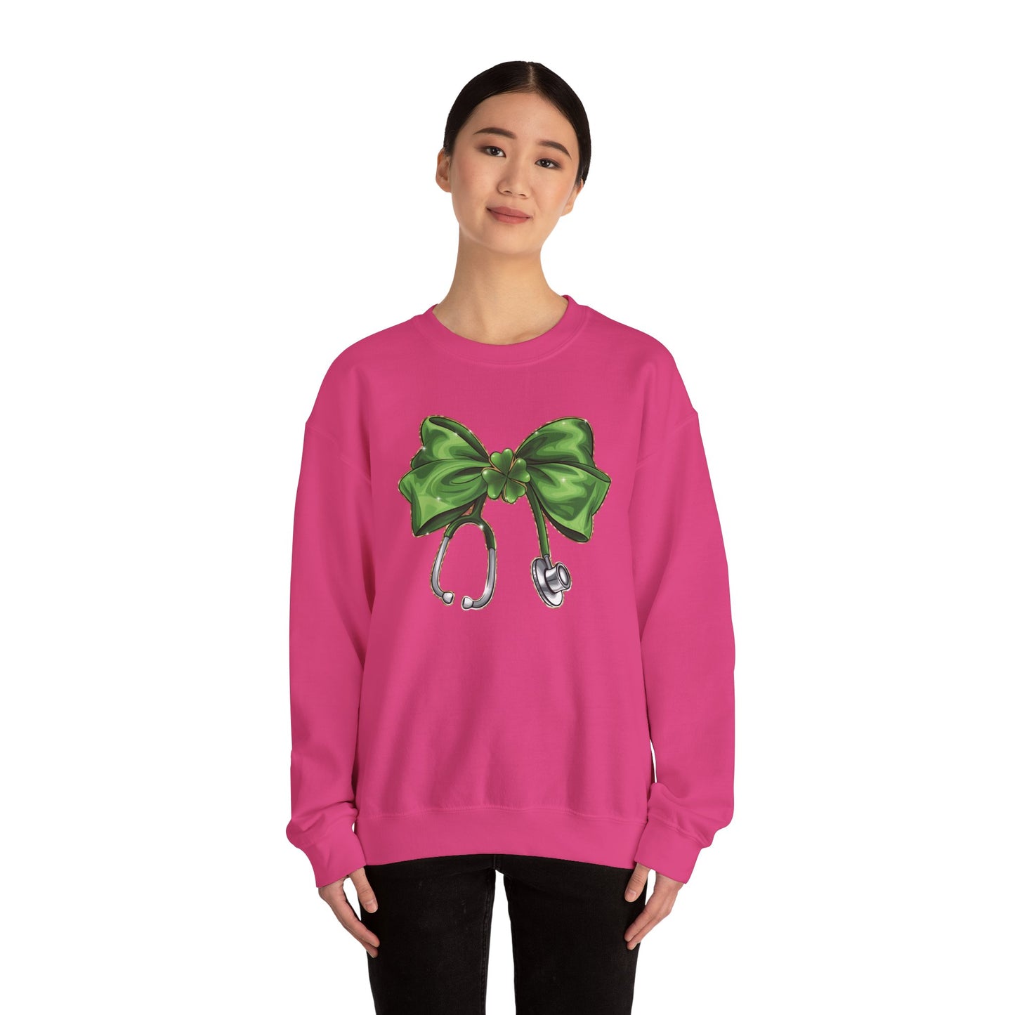 Adorable coquette bow Nurse St. Patricks Day Sweatshirt, RN sweatershirt, ER Nurse, NICU Nurse, PICU nurse, clover, lucky nurse sweatshirt.
