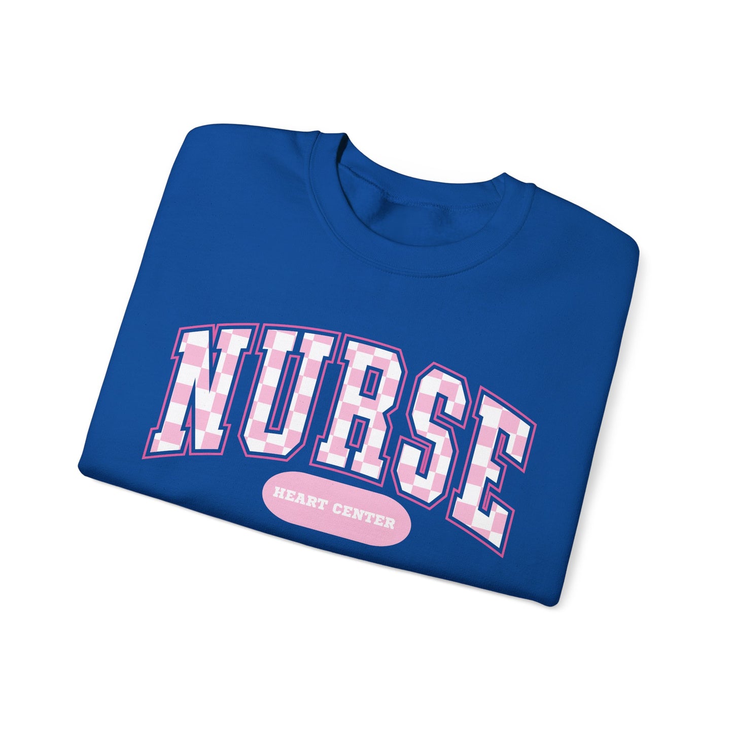 Retro Checkered Heart Center Varsity Letter Nurse Sweatshirt, Comfy Gildan Sweatshirt