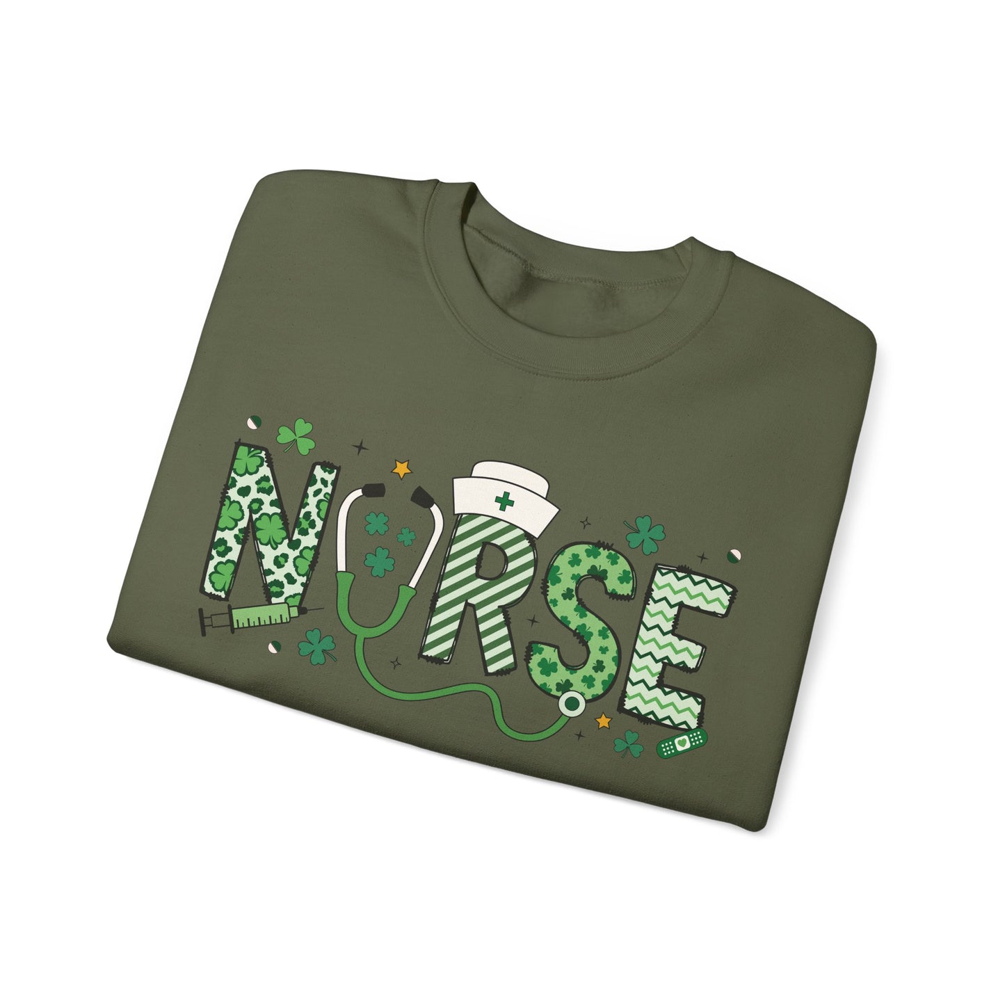 Festive Nurse St. Patricks Day Sweatshirt,  RN sweatershirt, ER Nurse, NICU Nurse, PICU nurse, clover, lucky nurse sweatshirt.