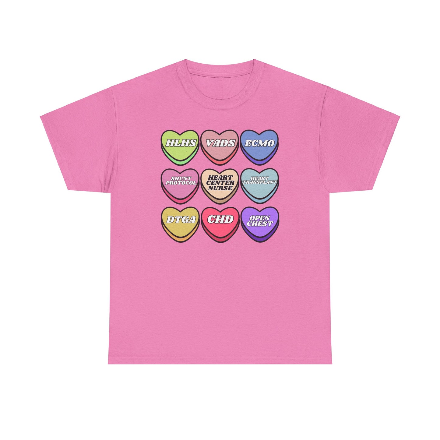 Heart Center Nurse Valentine’s Day Gildan Heavy Cotton T shirt , Cute Candy Heart Sayings, match your coworkers this Valentine’s Day