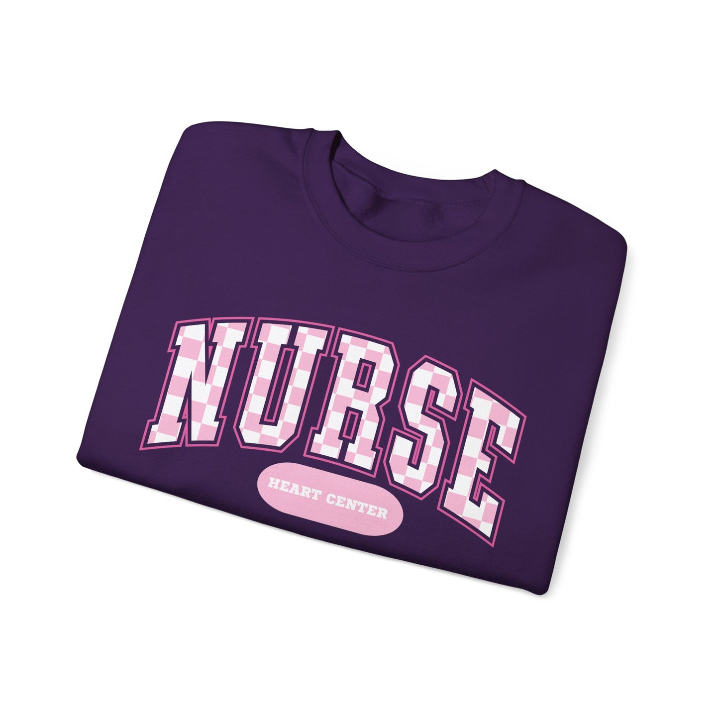 Retro Checkered Heart Center Varsity Letter Nurse Sweatshirt, Comfy Gildan Sweatshirt