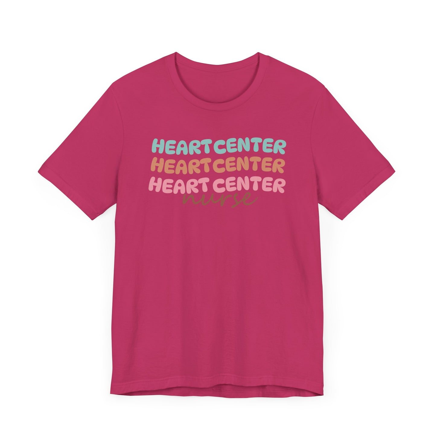 Rainbow Heart Center Bella Canvas Tshirt, multicolor tshirt perfect for work or out.