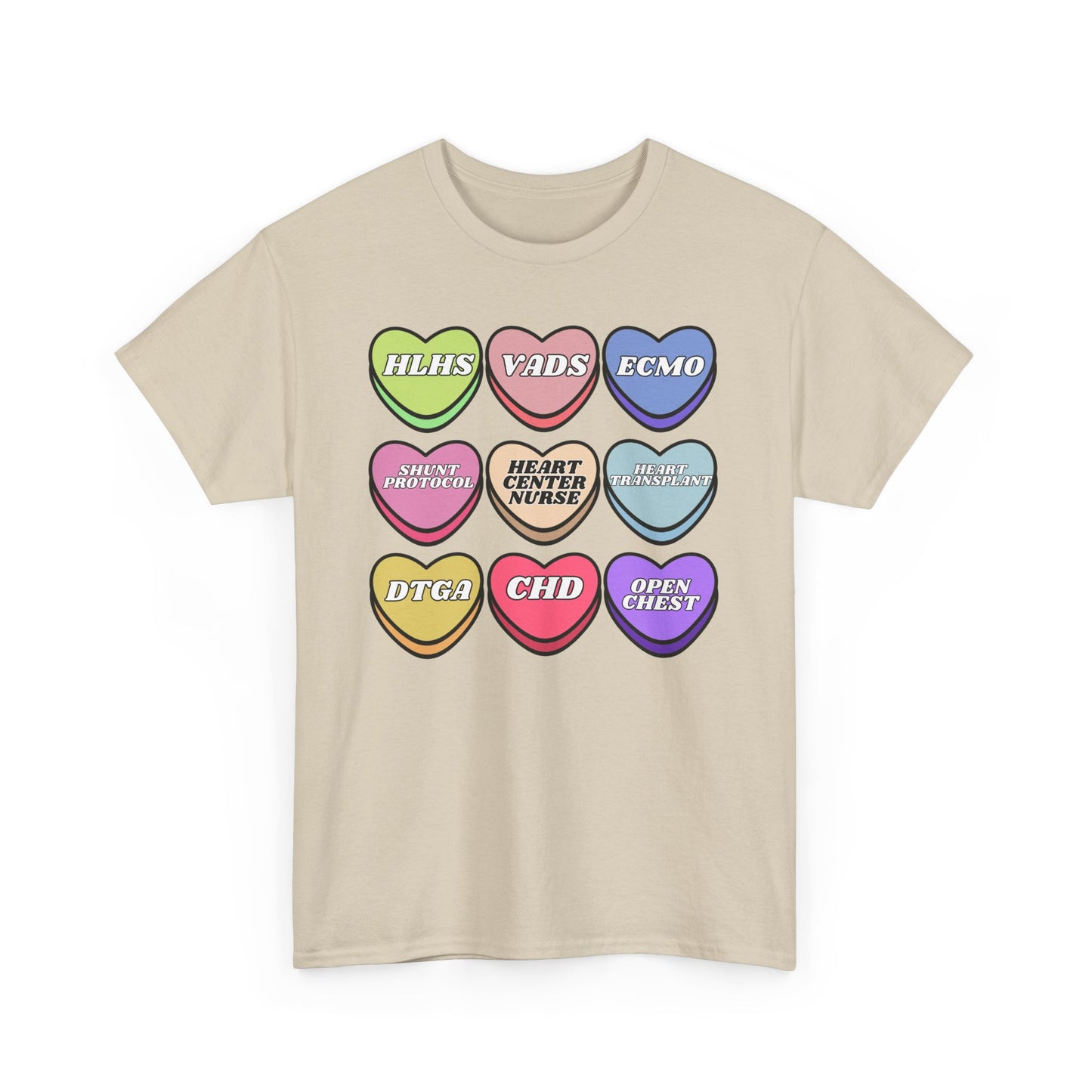 Heart Center Nurse Valentine’s Day Gildan Heavy Cotton T shirt , Cute Candy Heart Sayings, match your coworkers this Valentine’s Day