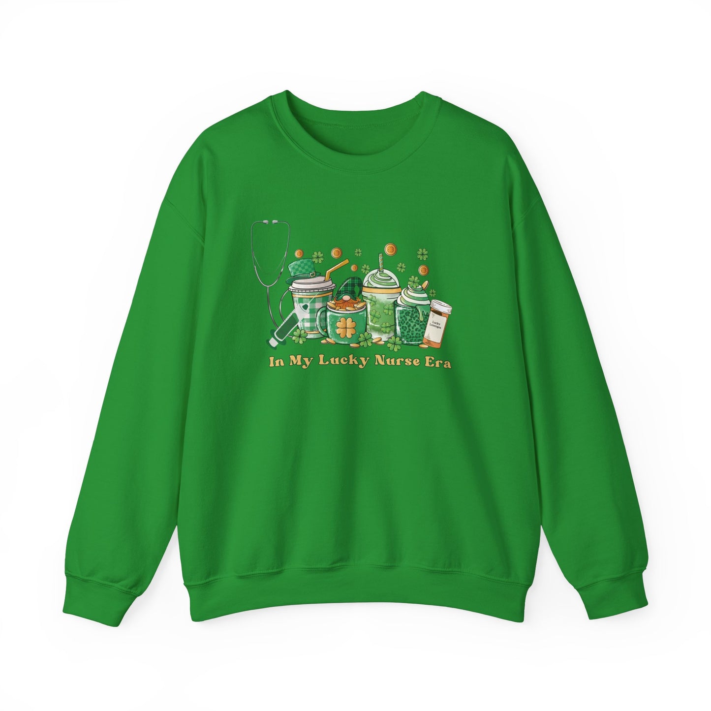 Nurse St. Patricks Sweatshirt , In my lucky Nurse Era, coffee, stethoscope, shots sweatshirt.