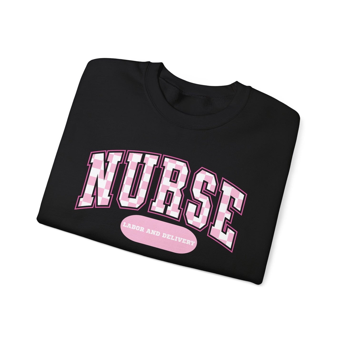 Retro Checkered Labor and Delivery Varsity Letter Nurse Sweatshirt, Comfy Gildan Sweatshirt