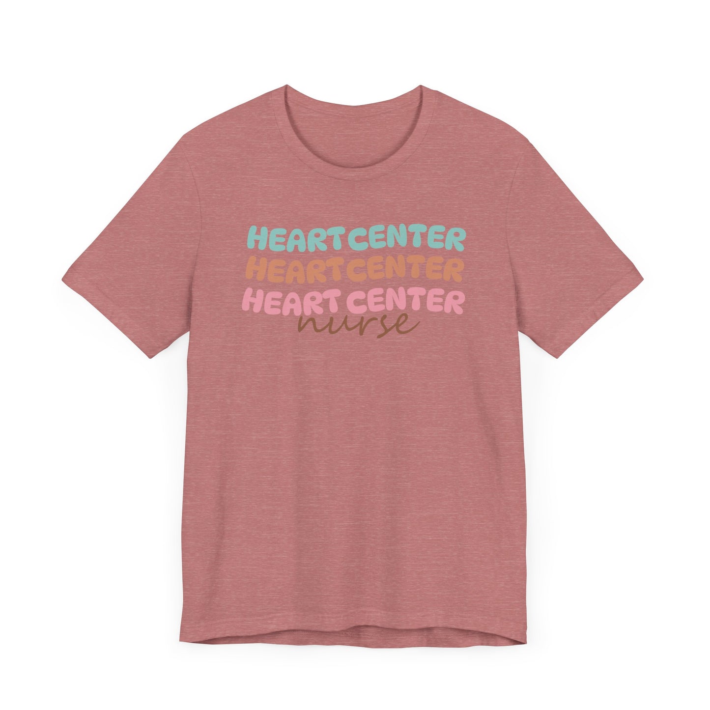 Rainbow Heart Center Bella Canvas Tshirt, multicolor tshirt perfect for work or out.