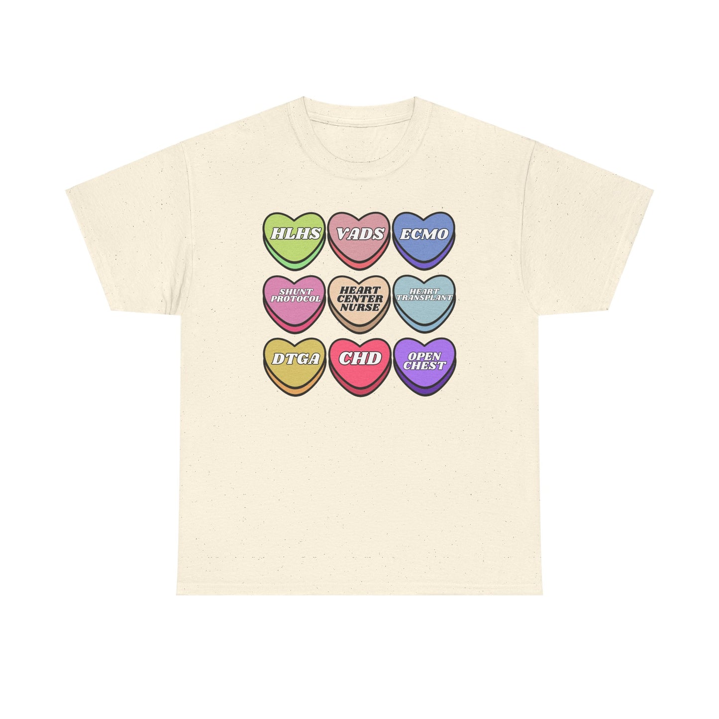Heart Center Nurse Valentine’s Day Gildan Heavy Cotton T shirt , Cute Candy Heart Sayings, match your coworkers this Valentine’s Day