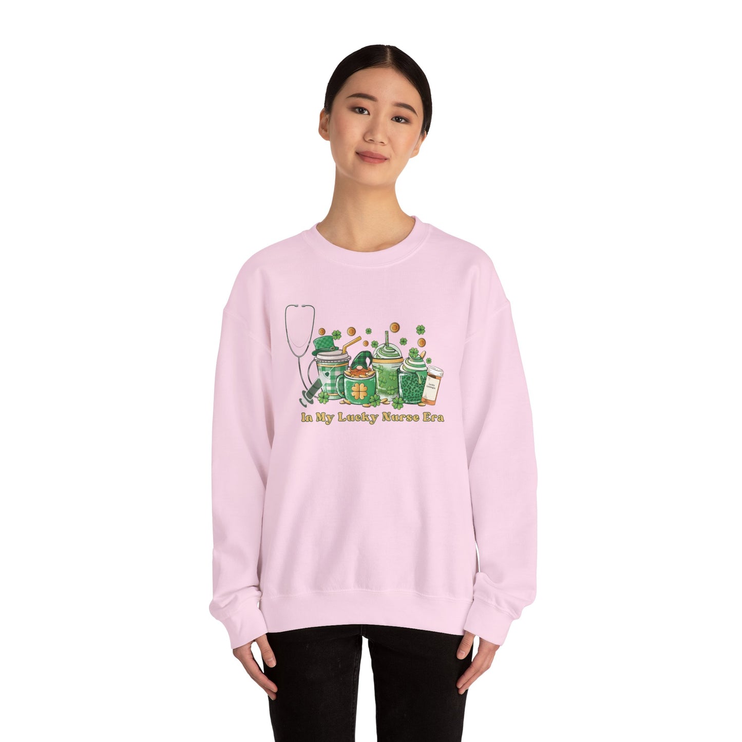 Nurse St. Patricks Sweatshirt , In my lucky Nurse Era, coffee, stethoscope, shots sweatshirt.