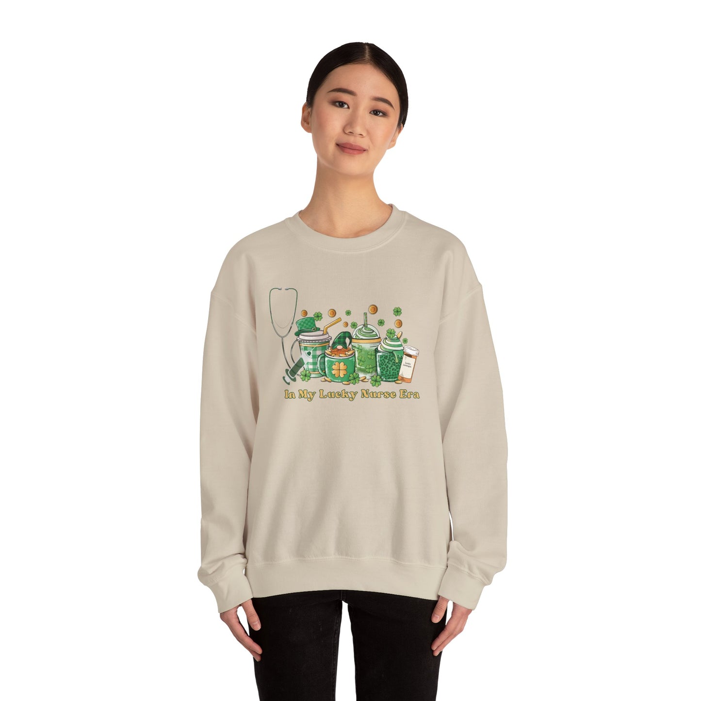 Nurse St. Patricks Sweatshirt , In my lucky Nurse Era, coffee, stethoscope, shots sweatshirt.
