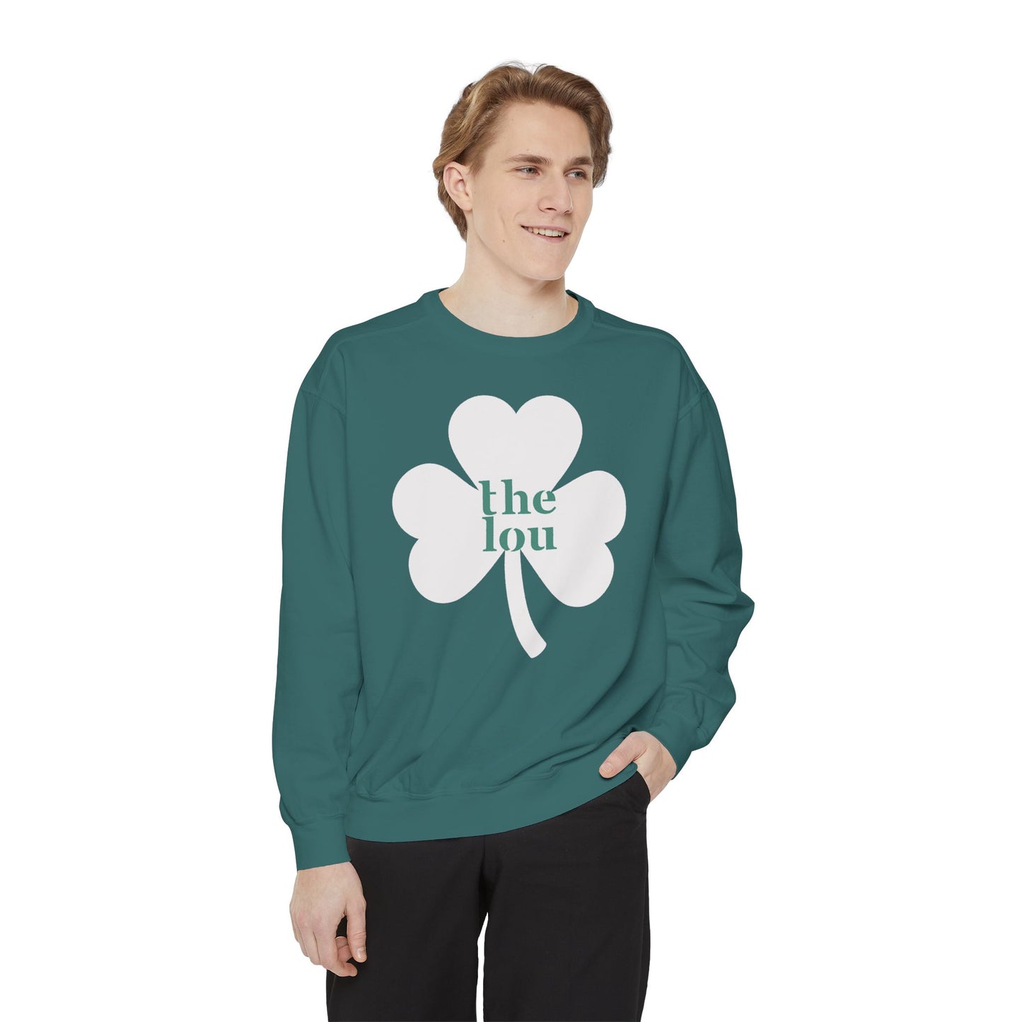 Simple St. Patricks Day sweatshirt, The Lou, St. Louis, customize your city, Color Comfort cute three leaf clover woman unisex sweatshirt.