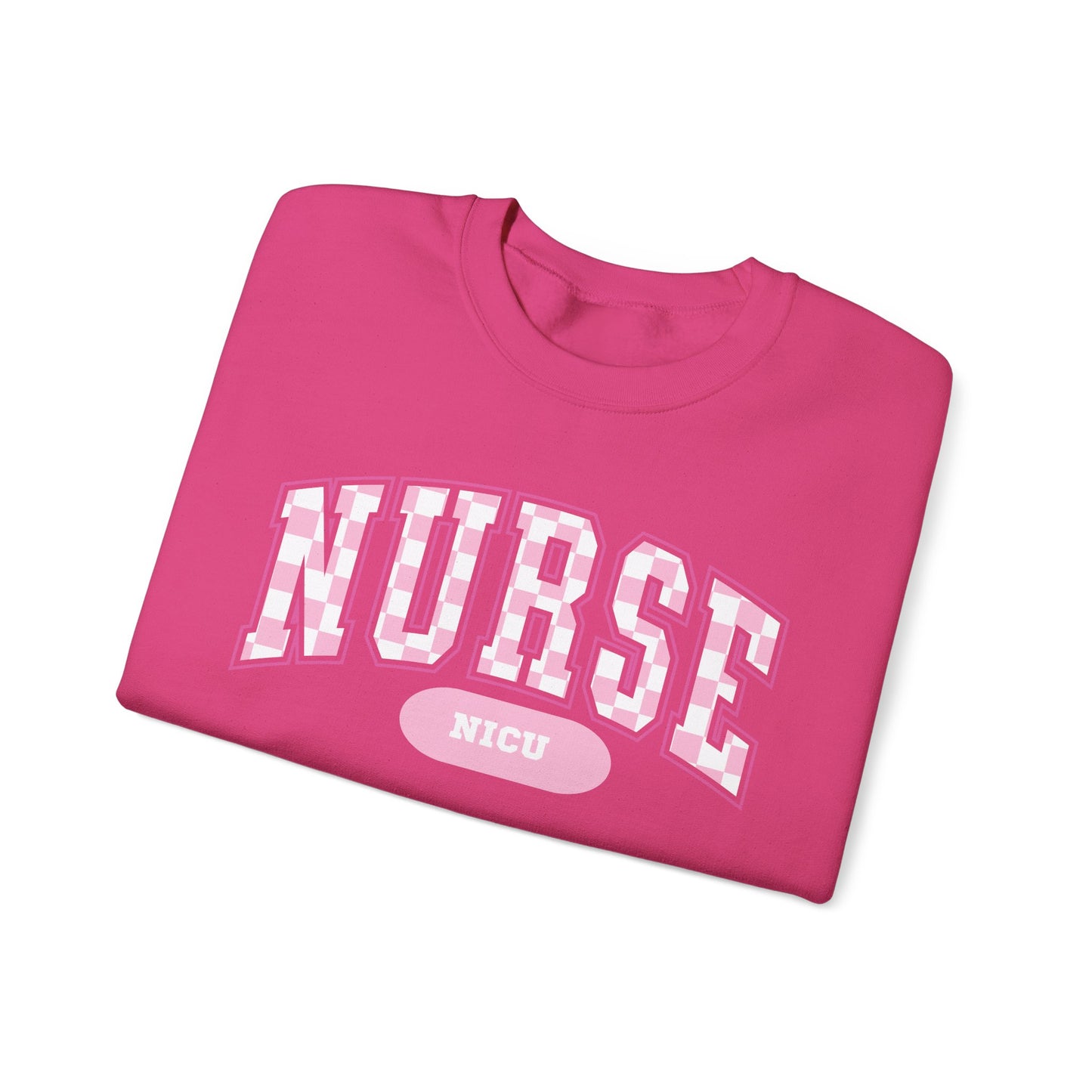 Retro Checkered NICU Nurse Varsity Letter Nurse Sweatshirt, Gildan Comfy Sweatshirt
