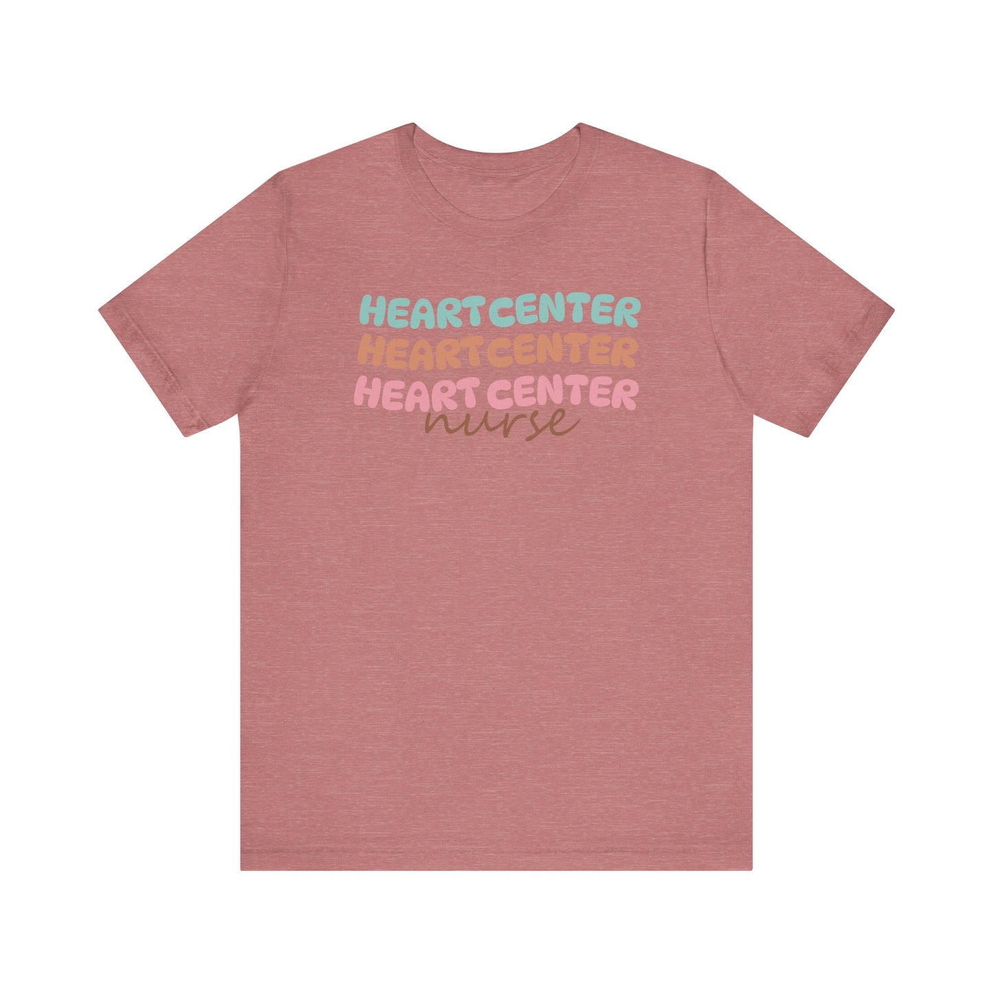 Rainbow Heart Center Bella Canvas Tshirt, multicolor tshirt perfect for work or out.