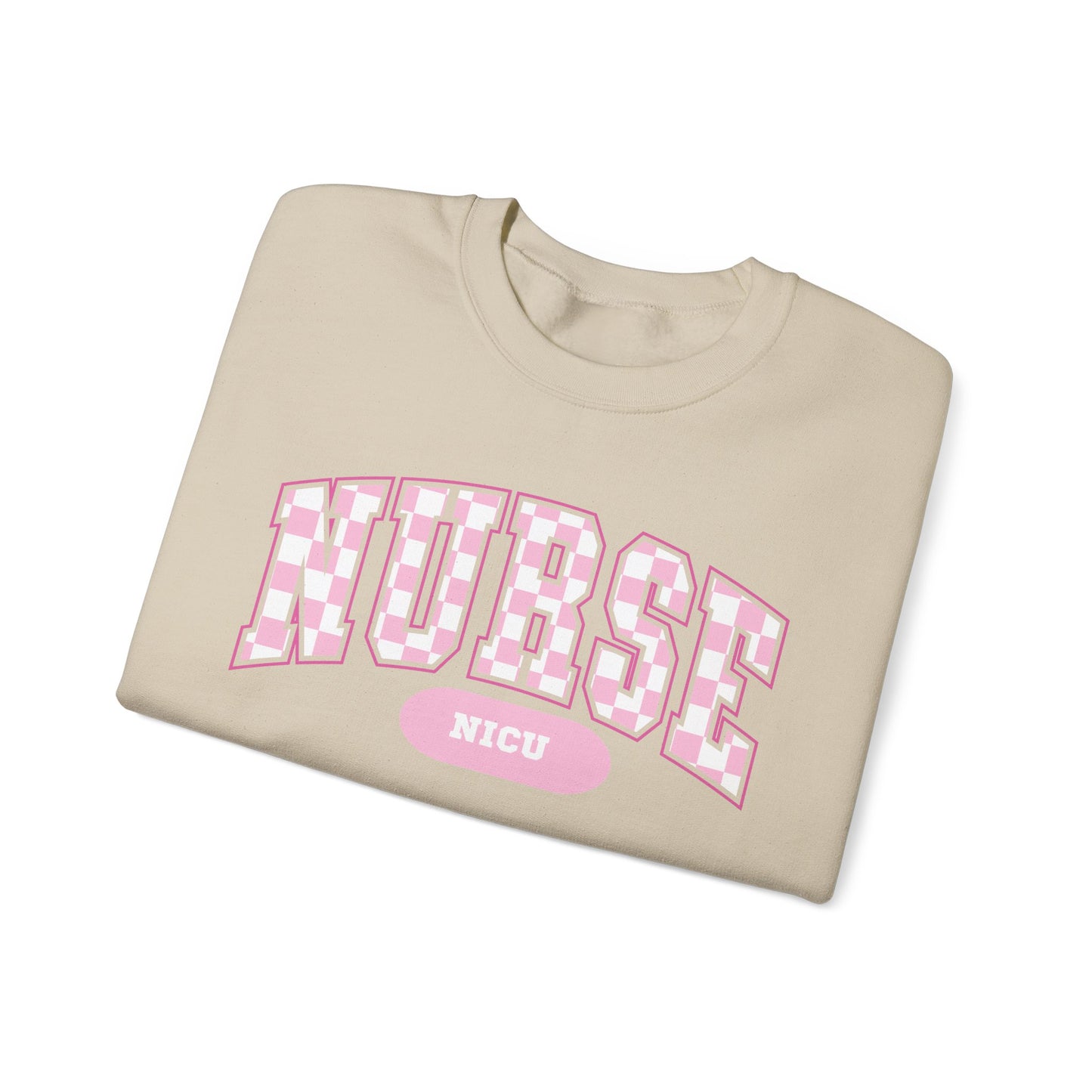 Retro Checkered NICU Nurse Varsity Letter Nurse Sweatshirt, Gildan Comfy Sweatshirt
