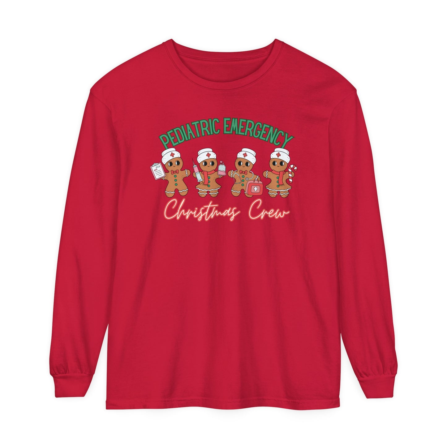 Pediatric Emergency Christmas Crew Gingerbread shirt, Christmas Long Sleeve Shirt, Nurse Christmas, comfort colors, Pediatric Department