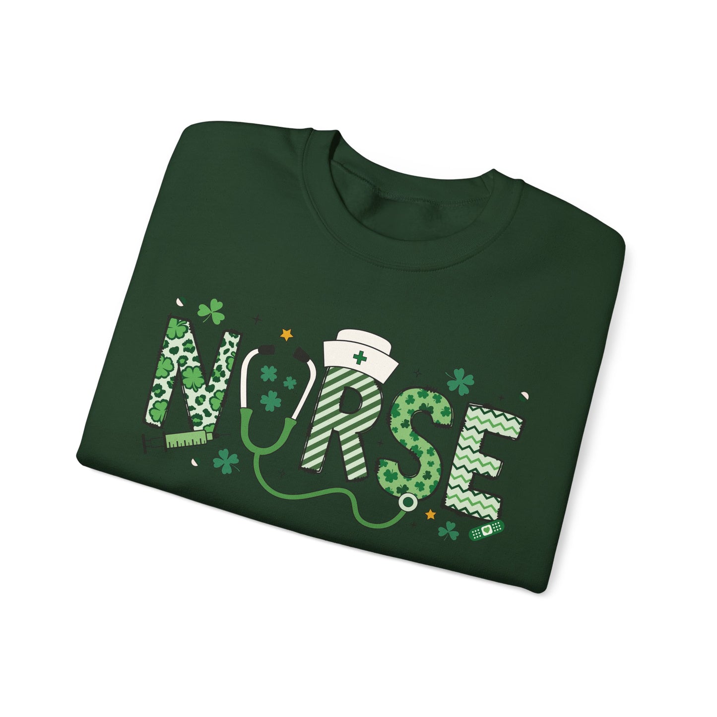 Festive Nurse St. Patricks Day Sweatshirt,  RN sweatershirt, ER Nurse, NICU Nurse, PICU nurse, clover, lucky nurse sweatshirt.