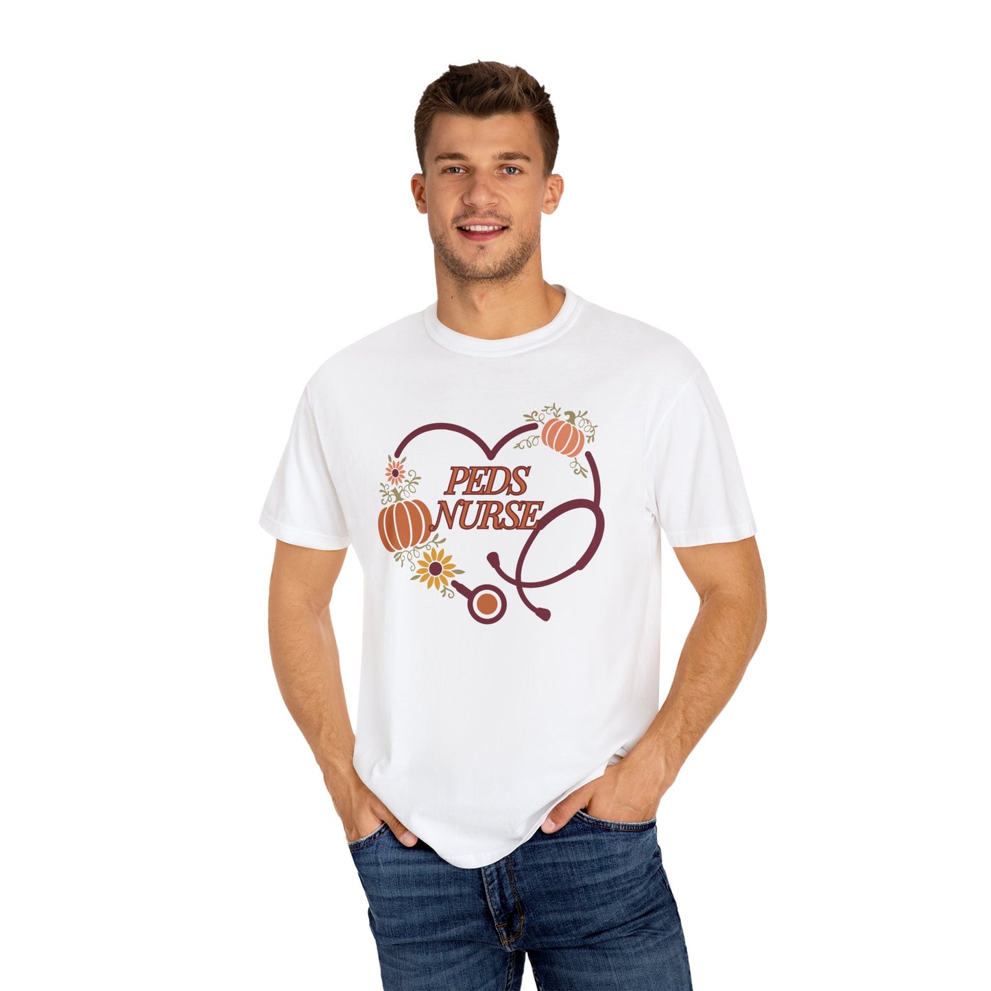 Fall PedsNurse Stethoscope heart, fall shirt, gift for nurse,cute holiday shirt, comfort colors, thanksgiving shirt
