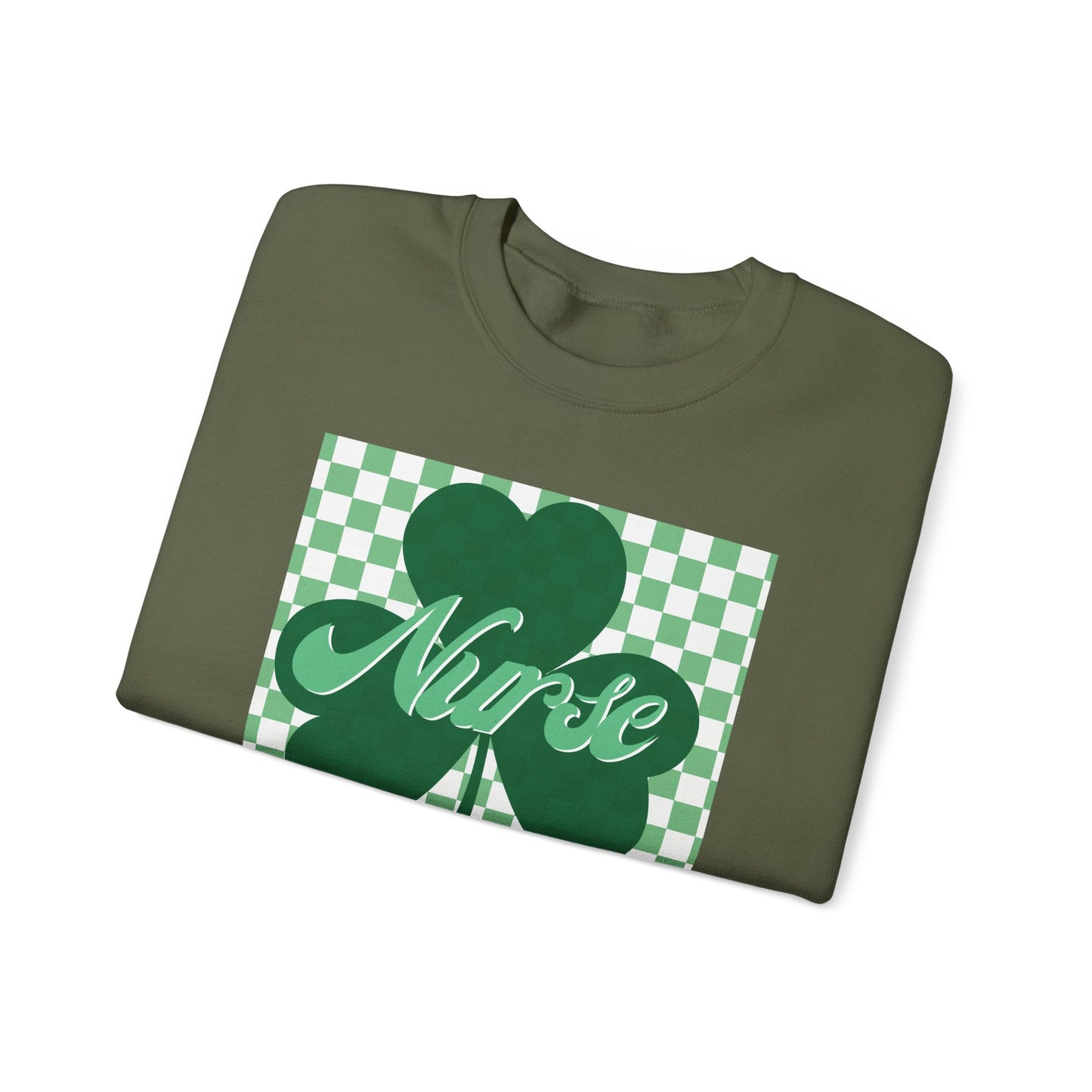 Retro Green Checkered Clover Nurse St. Patricks Clover Sweatshirt,  Heart RN, nurse, retro lucky nurse, ED RN Nurse St. Pattys Sweatshirt