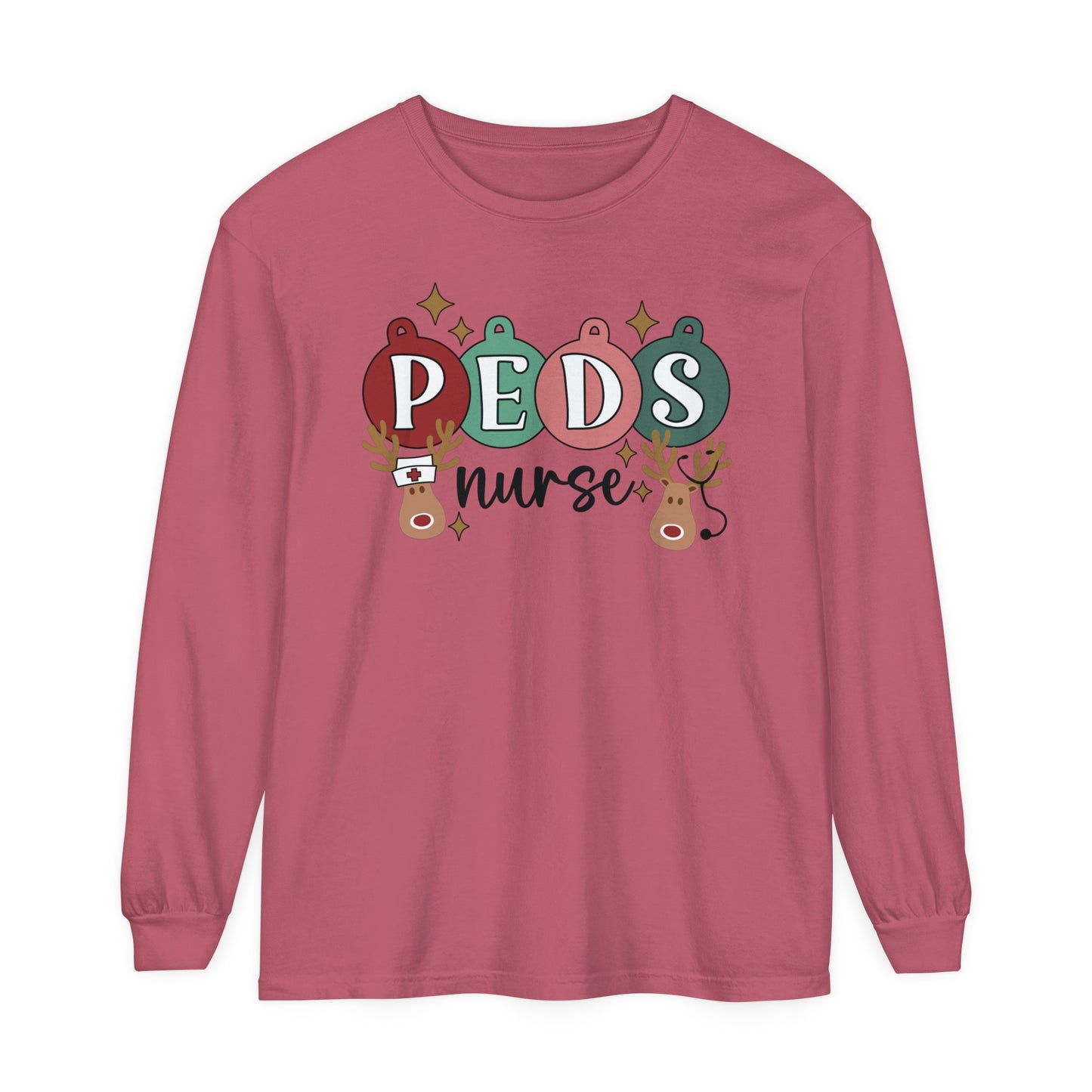 Christmas Nurse Shirt, Nurse Christmas Long Sleeve reindeer shirt, Peds nurse Christmas, Christmas comfort colors,