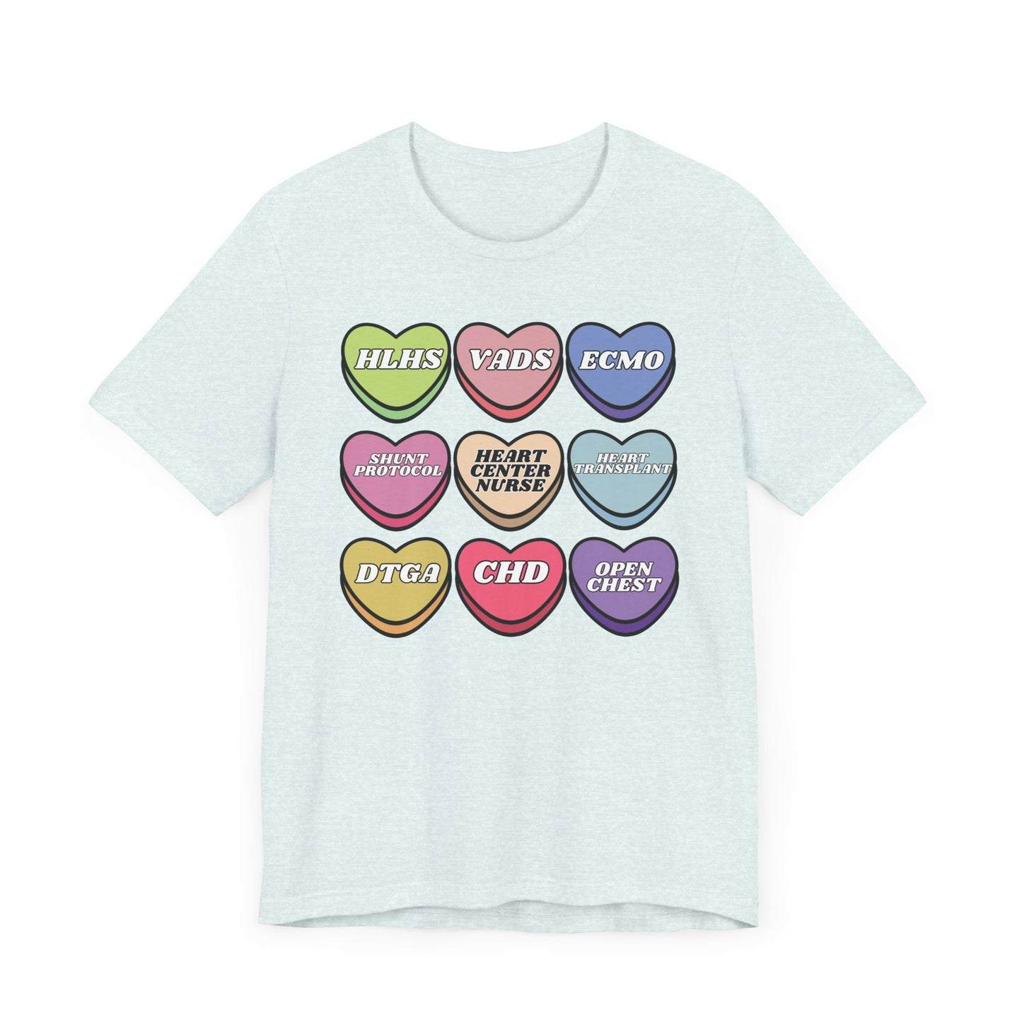 Heart Center Nurse Valentine’s Day comfy Bella Canvas T shirt , Cute Candy Heart Sayings, match your coworkers this Valentine’s Day