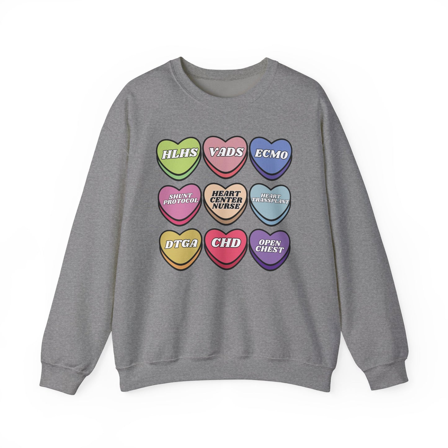 Heart Center Nurse Valentine’s Day Sweatshirt, Cute Candy Heart Sayings, match your coworkers this Valentine’s Day