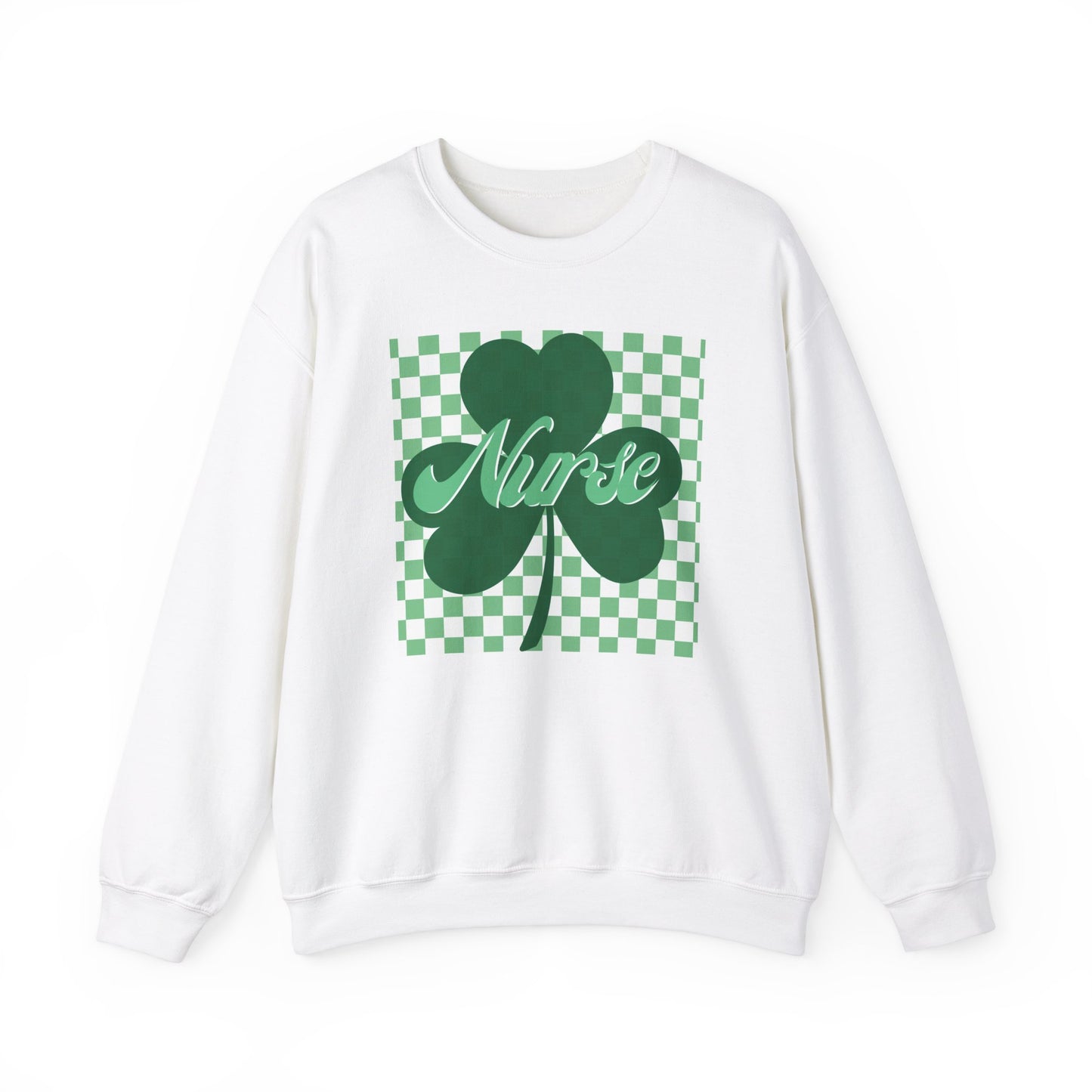 Retro Green Checkered Clover Nurse St. Patricks Clover Sweatshirt,  Heart RN, nurse, retro lucky nurse, ED RN Nurse St. Pattys Sweatshirt