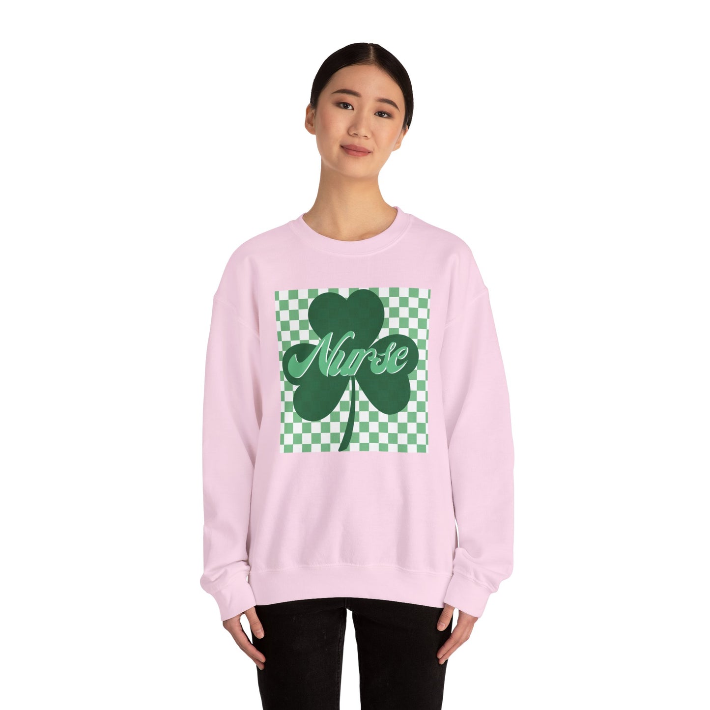 Retro Green Checkered Clover Nurse St. Patricks Clover Sweatshirt,  Heart RN, nurse, retro lucky nurse, ED RN Nurse St. Pattys Sweatshirt
