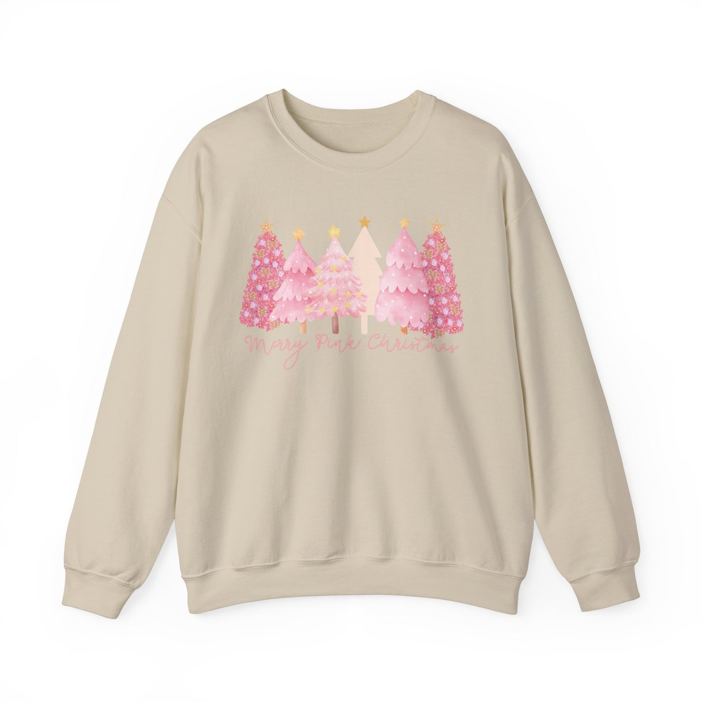 Merry Pink Christmas Sweatshirt, beautiful pink and gold Christmas Trees