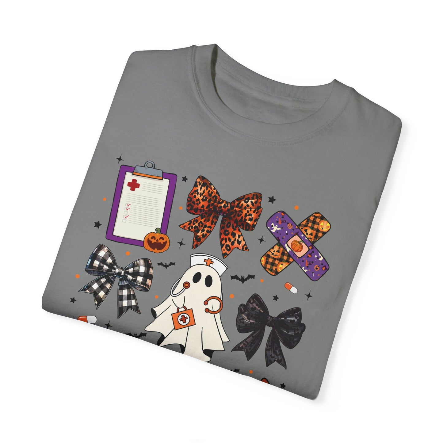 Cute fun coquette Halloween nurse shirt, fall shirt, ghost nurse shirt , emergency nurse, RN Halloween shirt , comfort colors shirt, ER RN, medical shirt