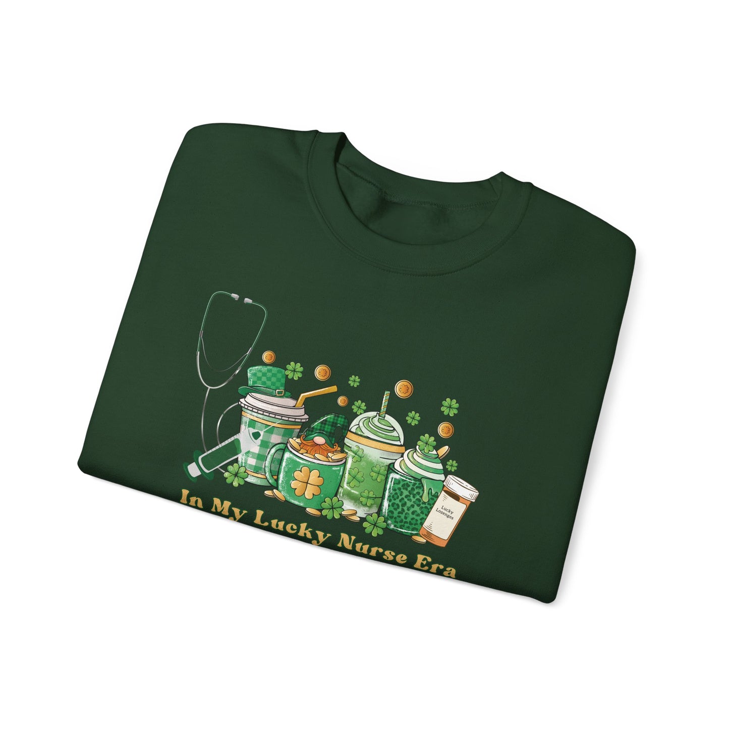 Nurse St. Patricks Sweatshirt , In my lucky Nurse Era, coffee, stethoscope, shots sweatshirt.