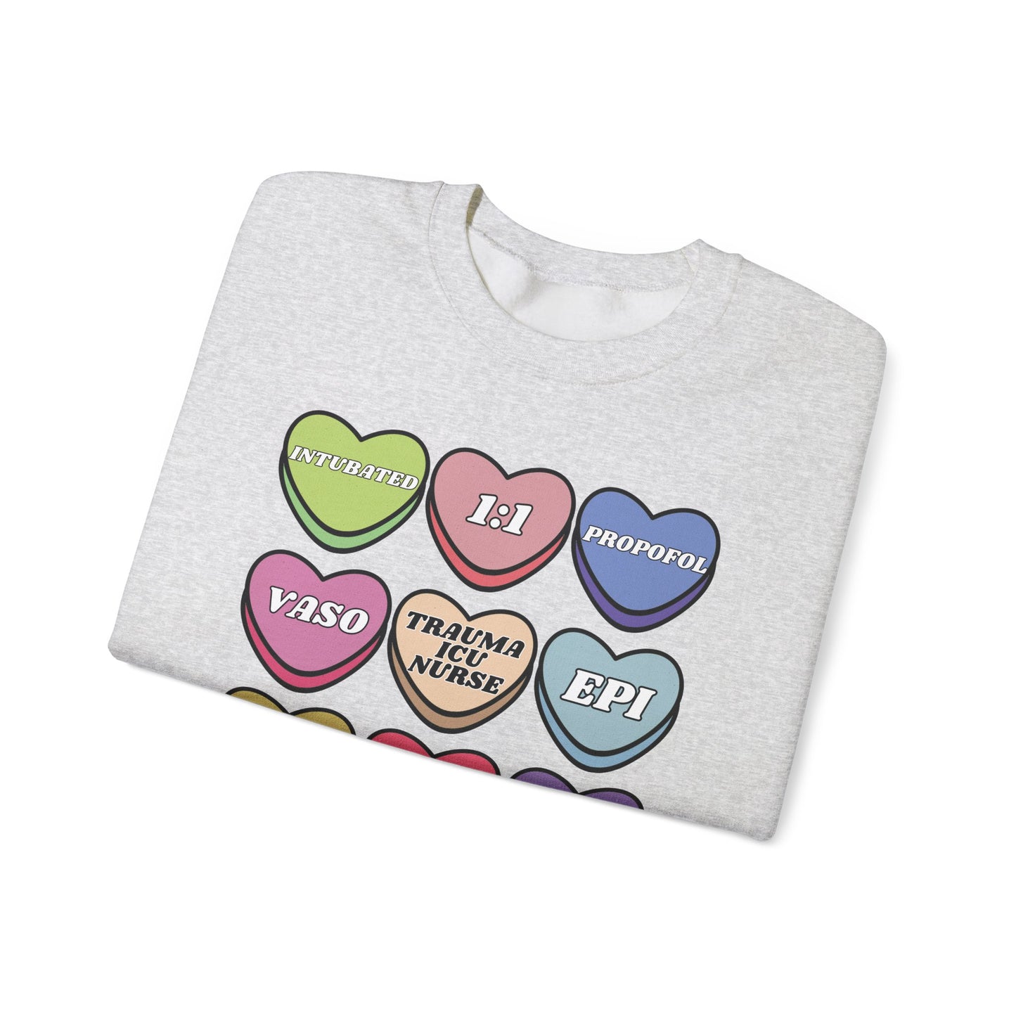 Funny Trauma ICU Nurse Valentine’s Day Sweatshirt, Cute Candy Heart NICU Sayings, match your coworkers this Valentine’s Day