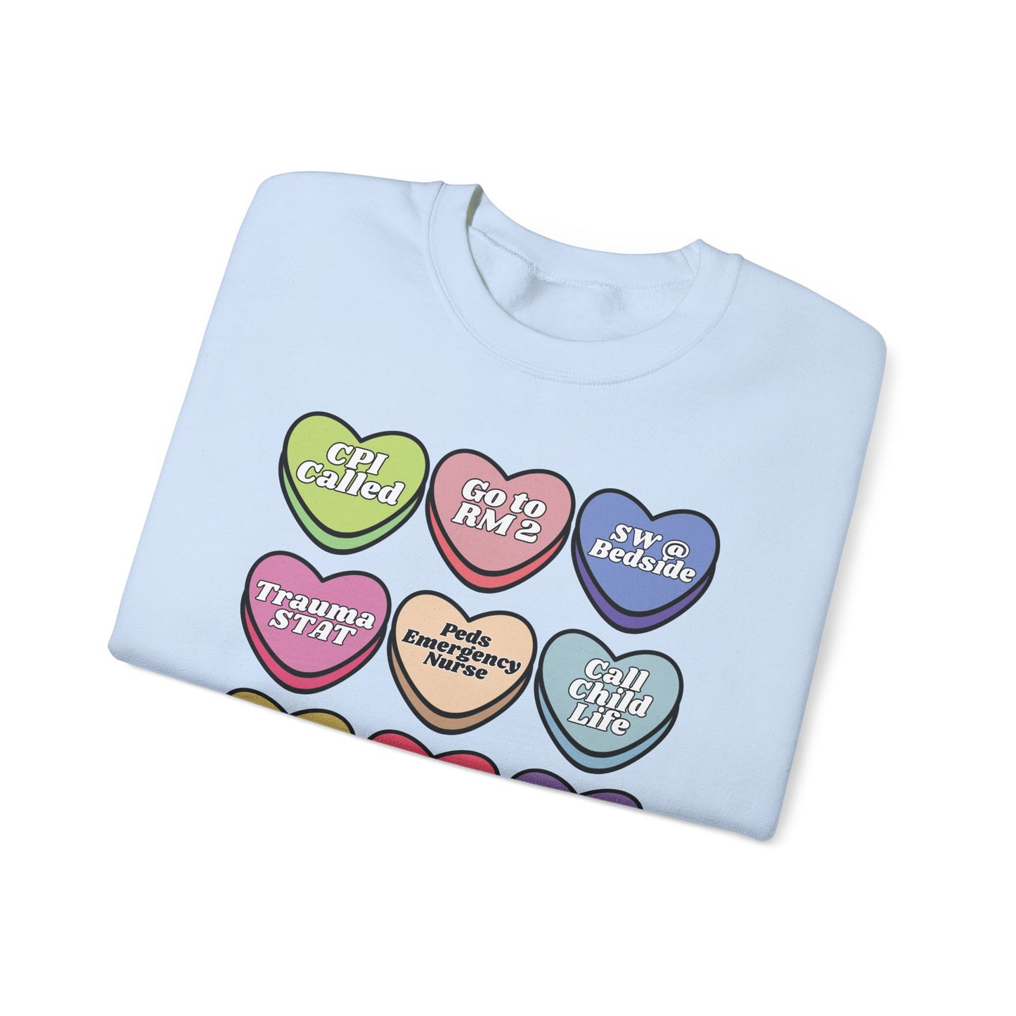Pediatric ED Candy heart sweatshirt, perfect to match your unit this valentines Day! Gildan cozy sweatshirt