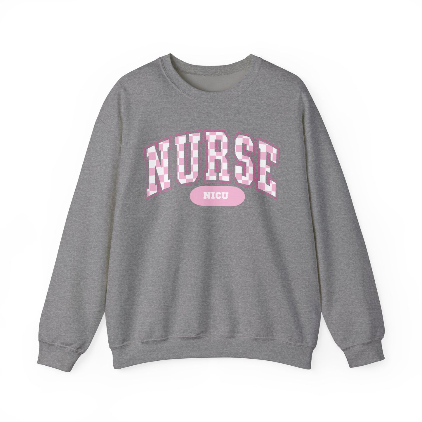 Retro Checkered NICU Nurse Varsity Letter Nurse Sweatshirt, Gildan Comfy Sweatshirt