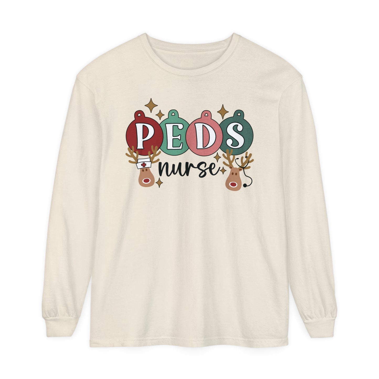 Christmas Nurse Shirt, Nurse Christmas Long Sleeve reindeer shirt, Peds nurse Christmas, Christmas comfort colors,