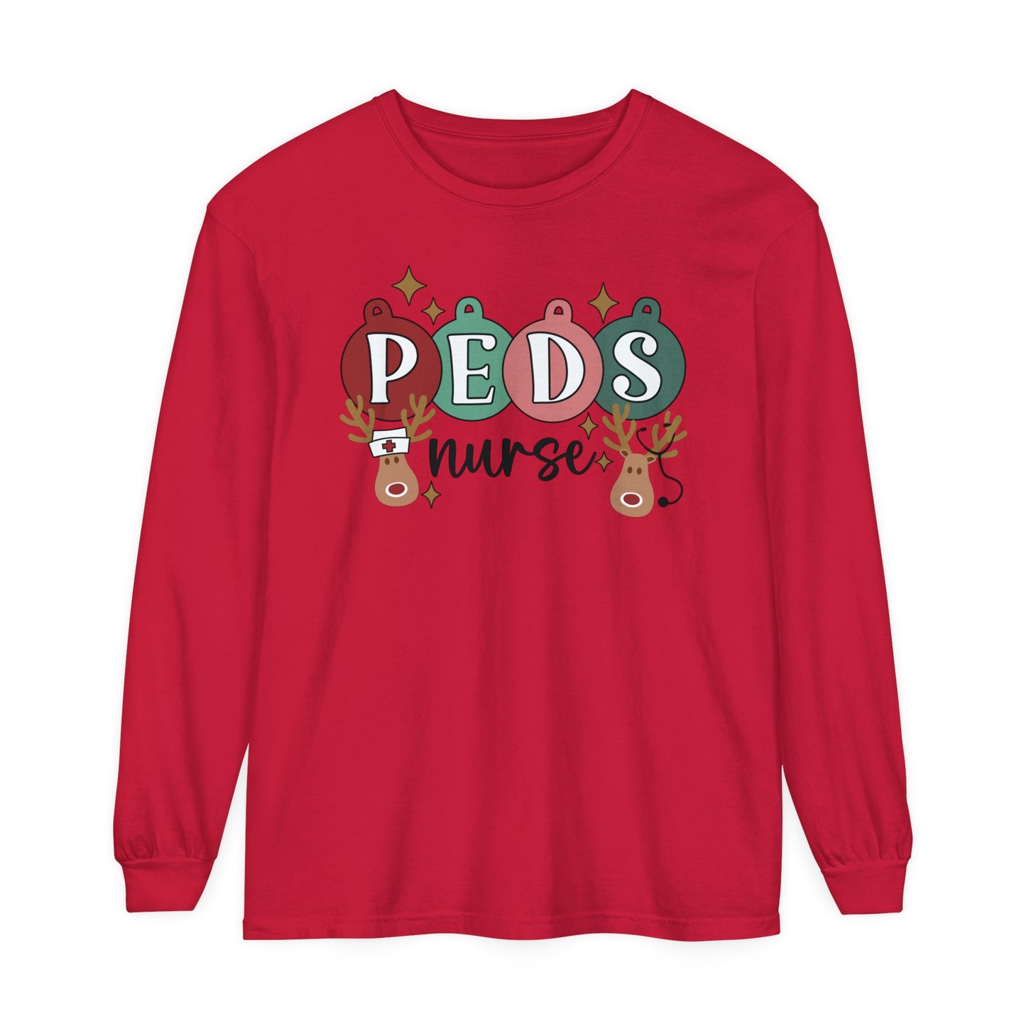 Christmas Nurse Shirt, Nurse Christmas Long Sleeve reindeer shirt, Peds nurse Christmas, Christmas comfort colors,