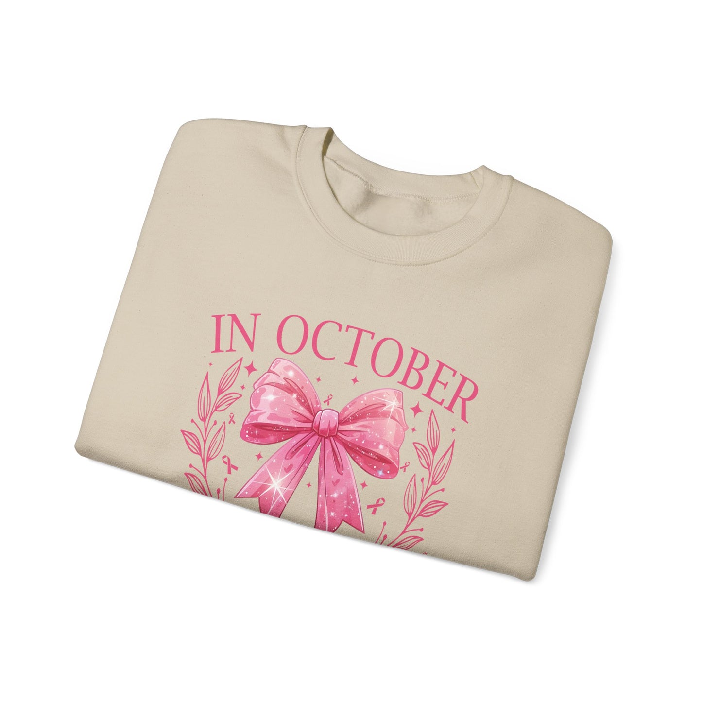 Cute pink pumpkin, In October we wear pink !Gildan cozy Breast Cancer Awareness Ghost Sweatshirt, In October We Wear Pink, cozy sweatshirt to support breast cancer