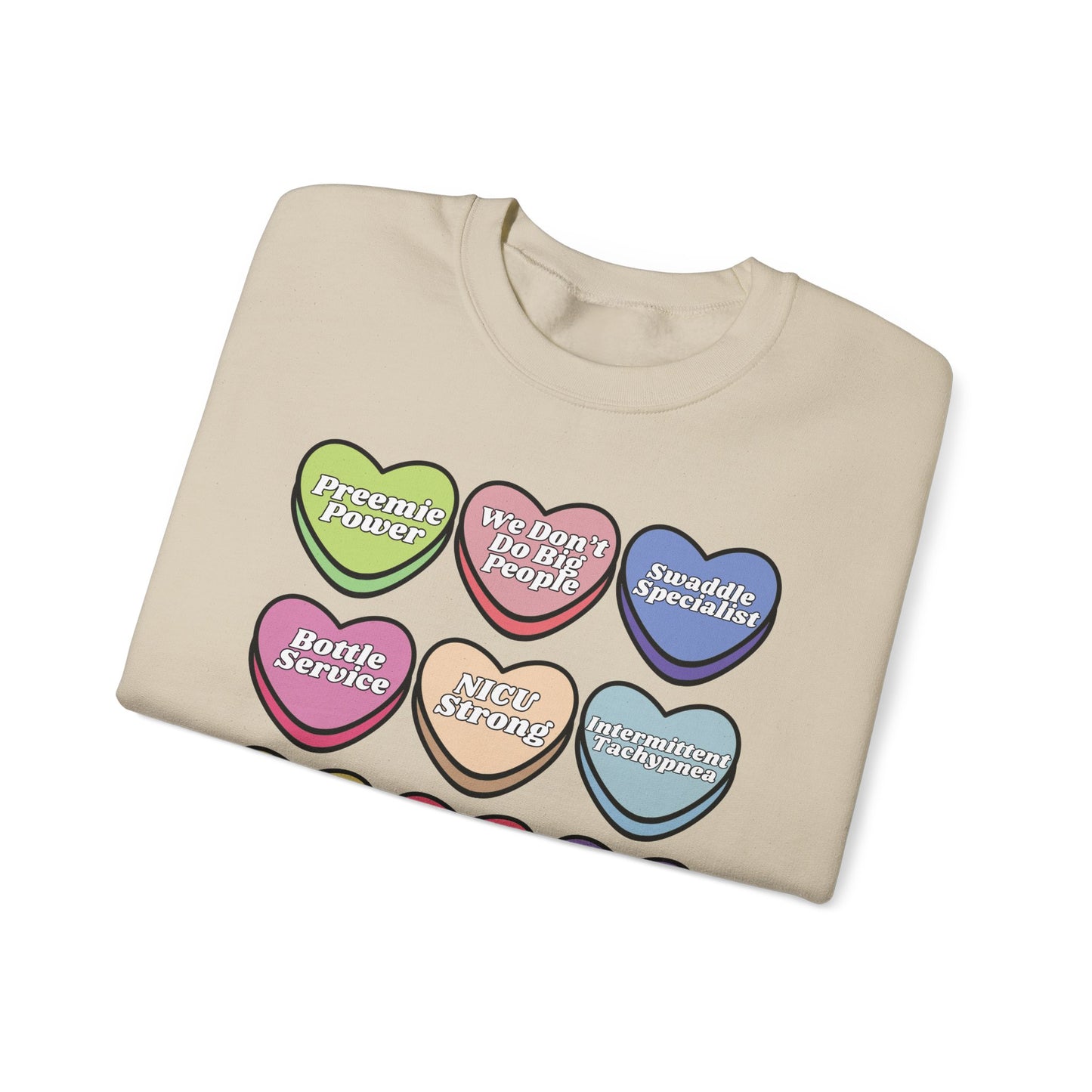 NICU Nurse Valentine’s Day Sweatshirt, Cute Candy Heart NICU Sayings, match your coworkers this Valentine’s Day
