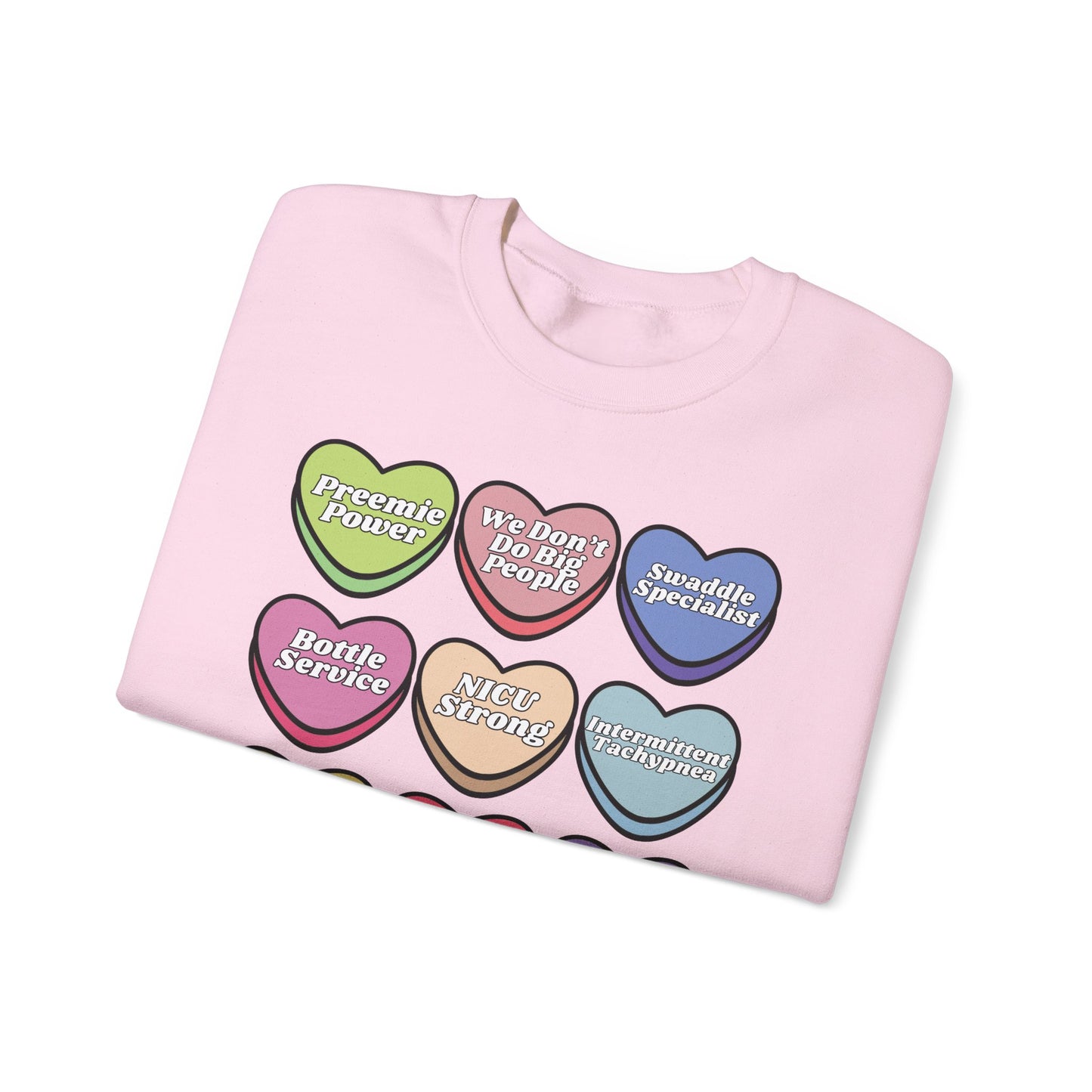 NICU Nurse Valentine’s Day Sweatshirt, Cute Candy Heart NICU Sayings, match your coworkers this Valentine’s Day