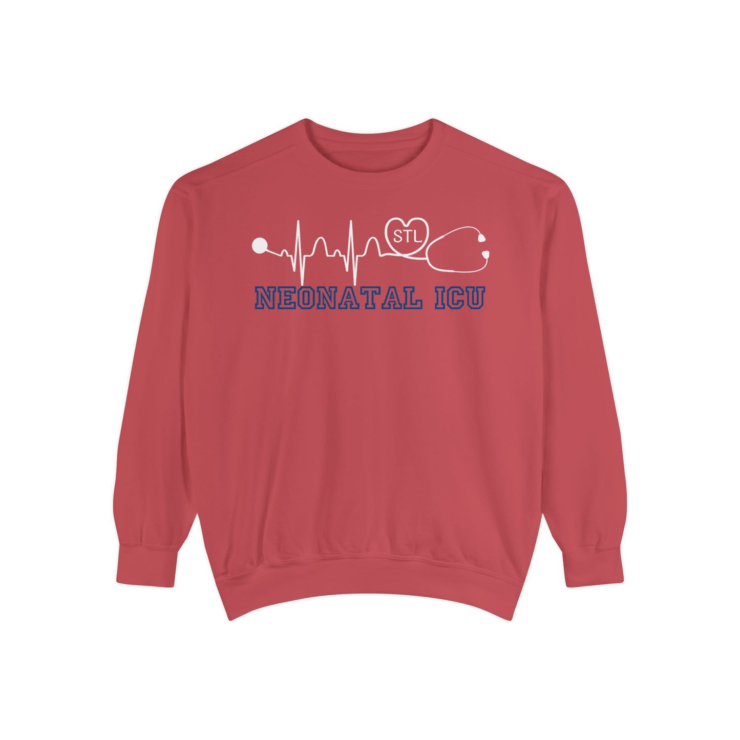 NICU STL EKG Comfort colors sweatshirt, cozy simple varsity letters EKG STL Heart Sweatshirt