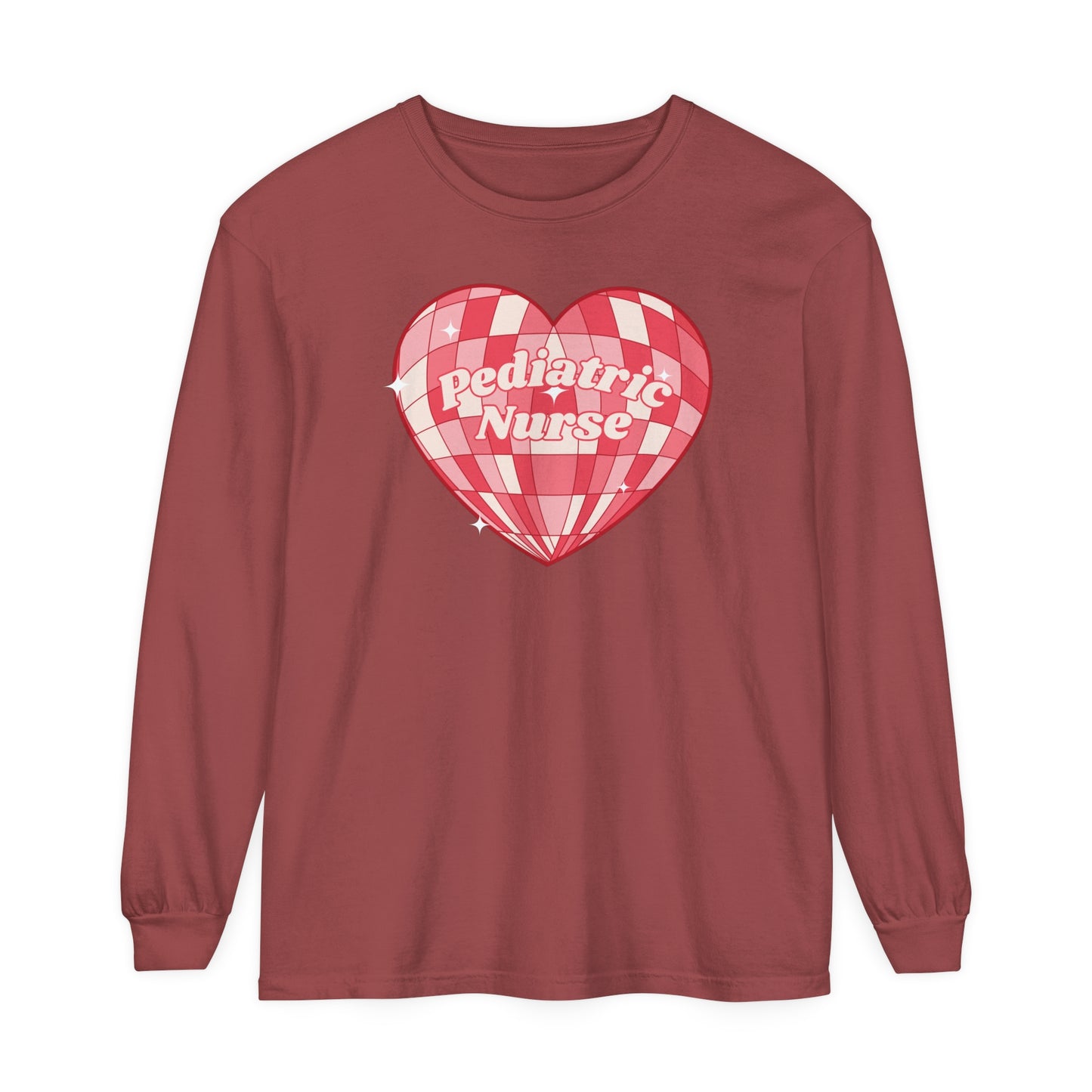 Pediatric Nurse Valentines Day Long sleeve, retro heart, comfort colors long sleeve.