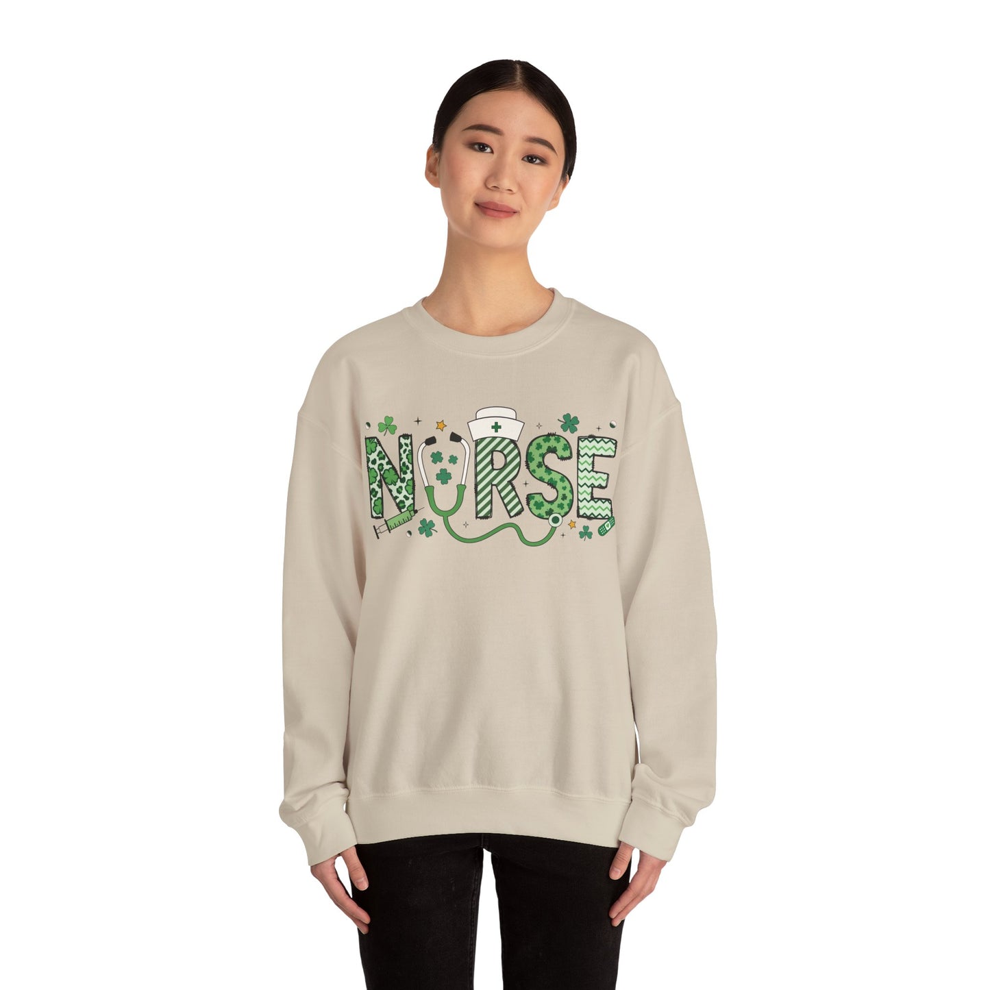 Festive Nurse St. Patricks Day Sweatshirt,  RN sweatershirt, ER Nurse, NICU Nurse, PICU nurse, clover, lucky nurse sweatshirt.
