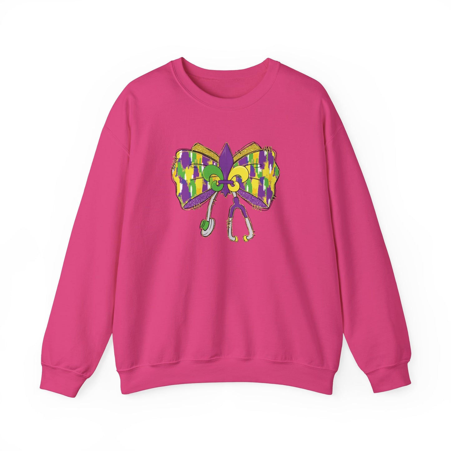 Mardi Gras  colorful bow Nurse Gildan Sweatshirt