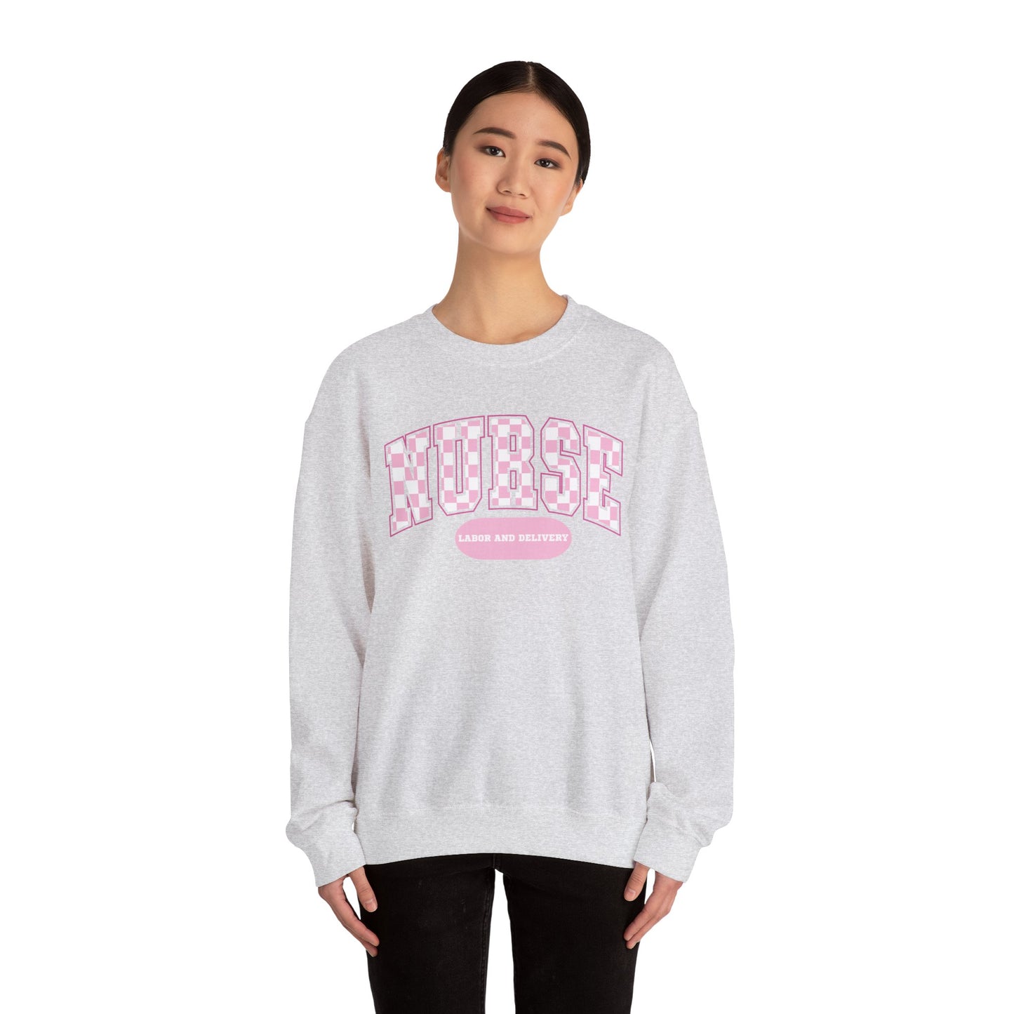 Retro Checkered Labor and Delivery Varsity Letter Nurse Sweatshirt, Comfy Gildan Sweatshirt