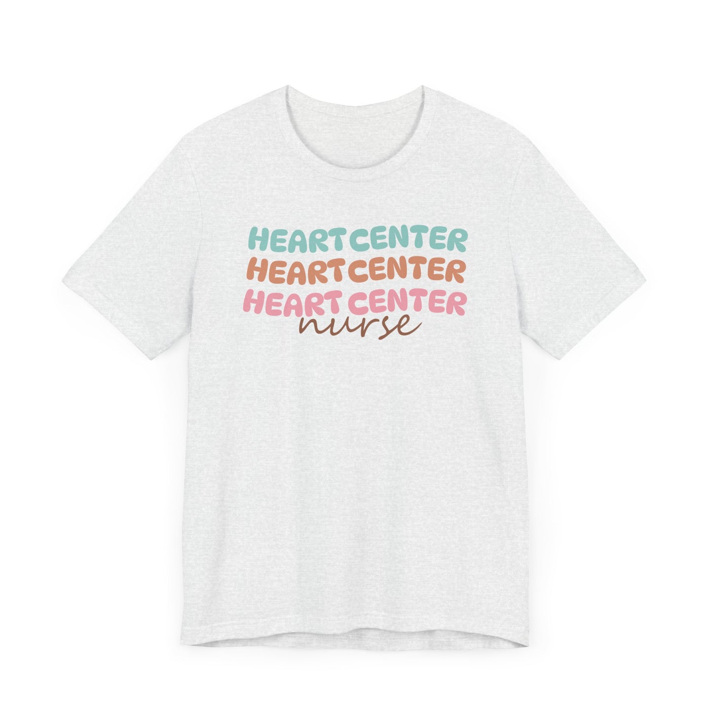 Rainbow Heart Center Bella Canvas Tshirt, multicolor tshirt perfect for work or out.