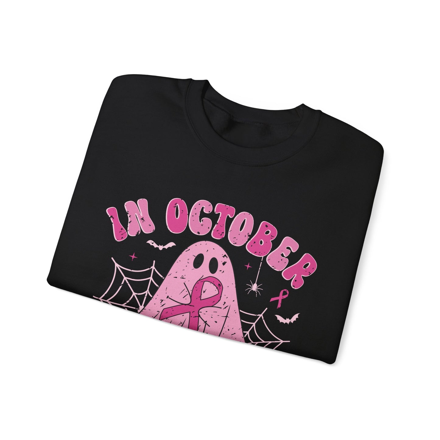 Cute Breast Cancer Awareness Ghost Sweatshirt, In October We Wear Pink, cozy sweatshirt to support breast cancer