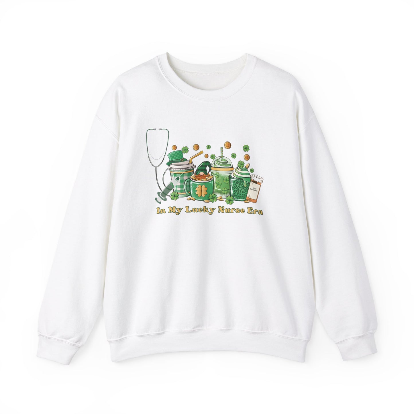 Nurse St. Patricks Sweatshirt , In my lucky Nurse Era, coffee, stethoscope, shots sweatshirt.